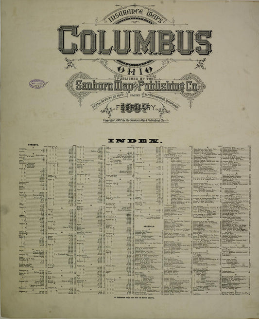 Sanborn Fire Insurance Map from Columbus, Franklin County, Ohio (1887), Sheet #0001 - Historic Sanborn Fire Insurance Map Print, vintage old map wall art, antique decor, genealogy gift, Ohio Ohio map