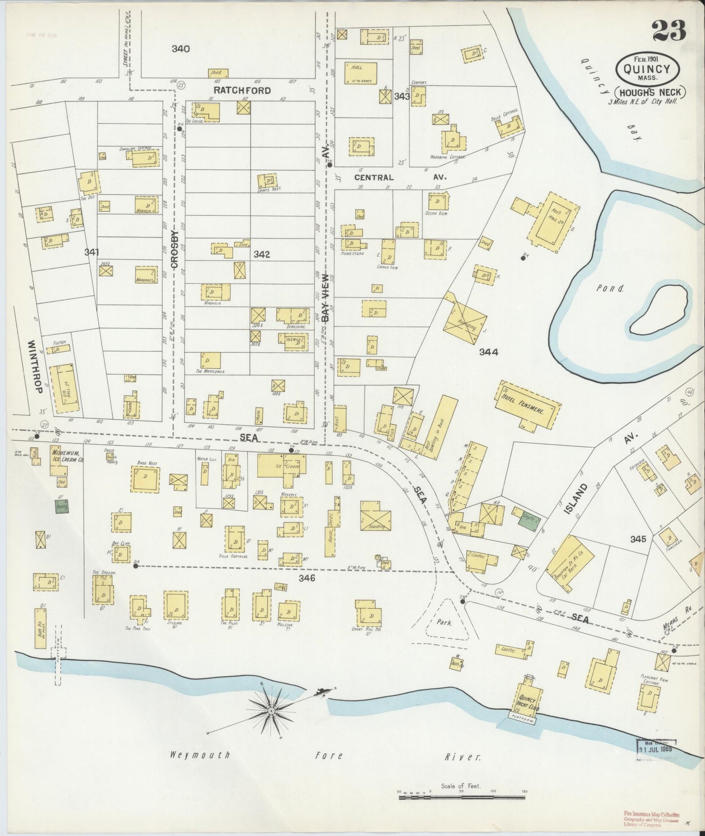 Sanborn Fire Insurance Map from Quincy, Norfolk County, Massachusetts (1901), Sheet #0023 - Historic Sanborn Fire Insurance Map Print, vintage old map wall art, antique decor, genealogy gift, Massachusetts Massachusetts map