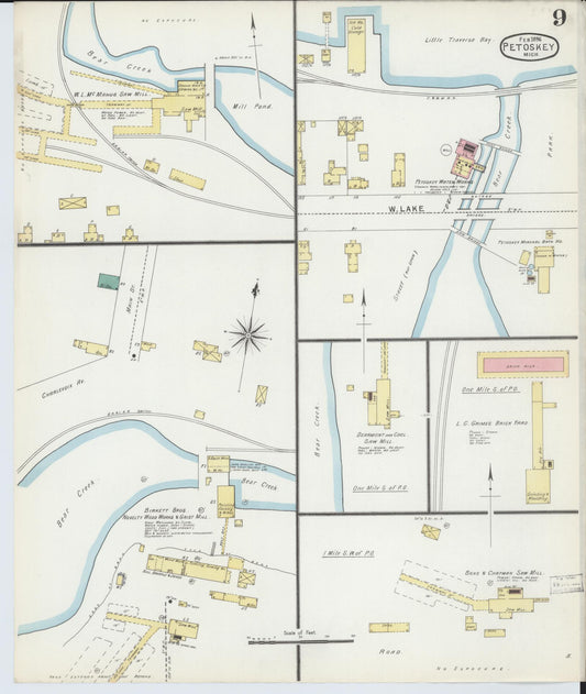 Sanborn Fire Insurance Map from Petoskey, Emmet County, Michigan (1896), Sheet #0009 - Historic Sanborn Fire Insurance Map Print, vintage old map wall art, antique decor, genealogy gift, Michigan Michigan map