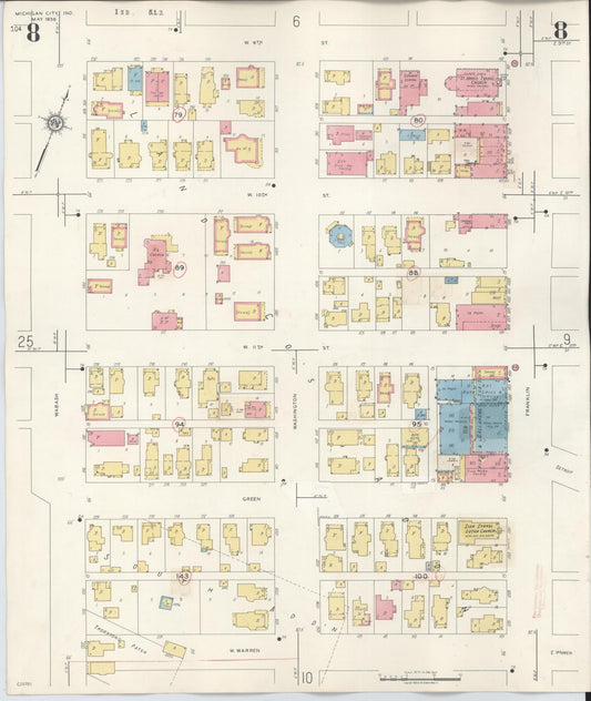 Sanborn Fire Insurance Map from Michigan City, La Porte County, Indiana (1948), Sheet #0008 - Historic Sanborn Fire Insurance Map Print, vintage old map wall art, antique decor, genealogy gift, Michigan Michigan map