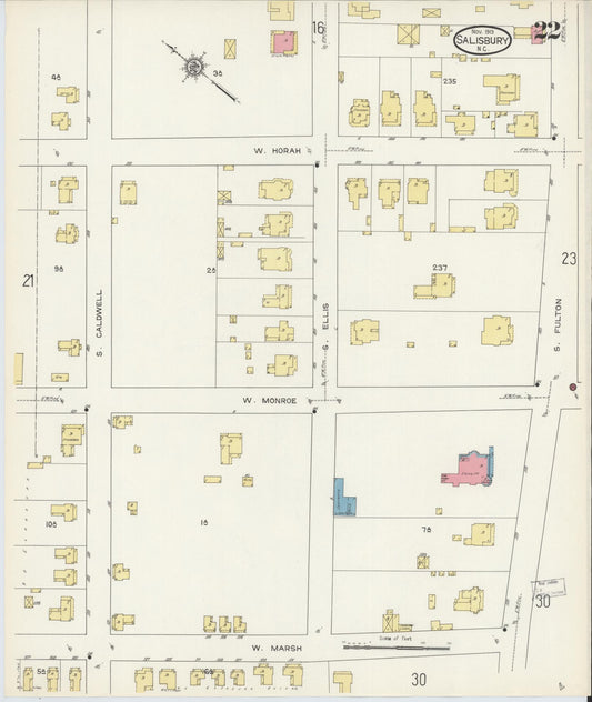 Sanborn Fire Insurance Map from Salisbury, Rowan County, North Carolina (1913), Sheet #0022 - Historic Sanborn Fire Insurance Map Print, vintage old map wall art, antique decor, genealogy gift, North Carolina North Carolina map