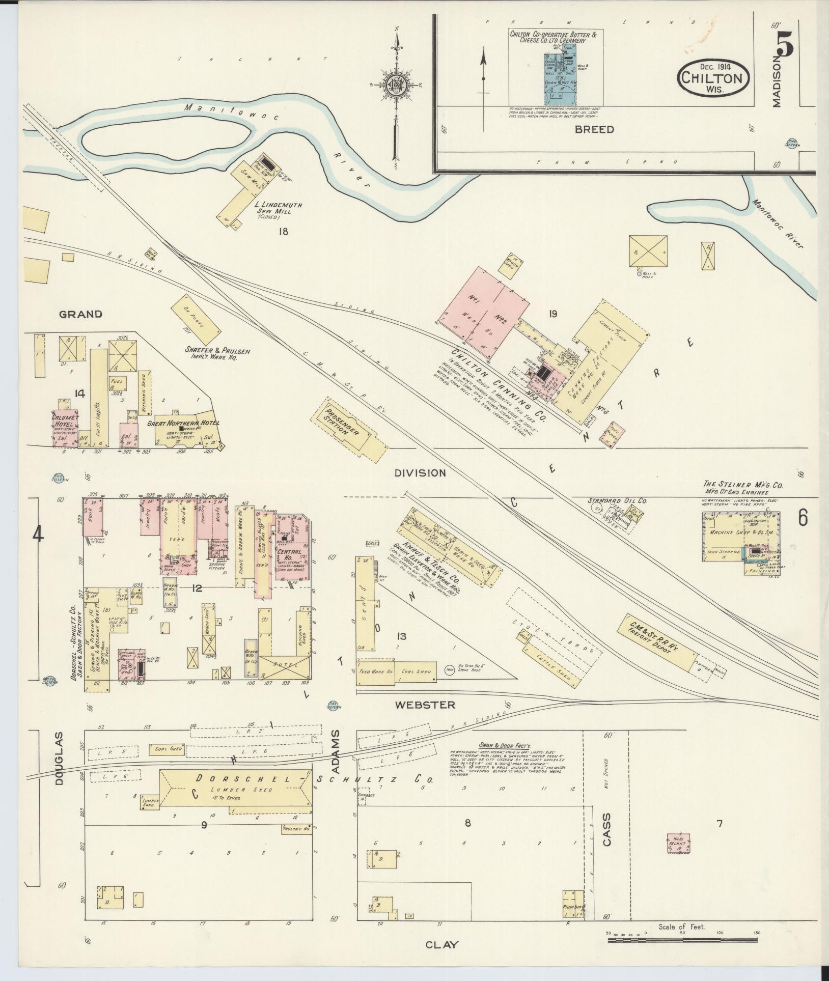 Sanborn Fire Insurance Map from Chilton, Calumet County, Wisconsin (1914), Sheet #0005 - Historic Sanborn Fire Insurance Map Print, vintage old map wall art, antique decor, genealogy gift, Wisconsin Wisconsin map