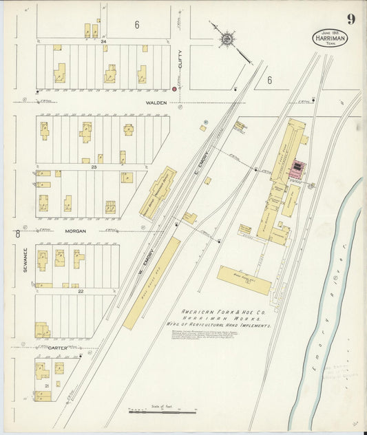 Sanborn Fire Insurance Map from Harriman, Roane County, Tennessee (1913), Sheet #0009 - Historic Sanborn Fire Insurance Map Print, vintage old map wall art, antique decor, genealogy gift, Tennessee Tennessee map
