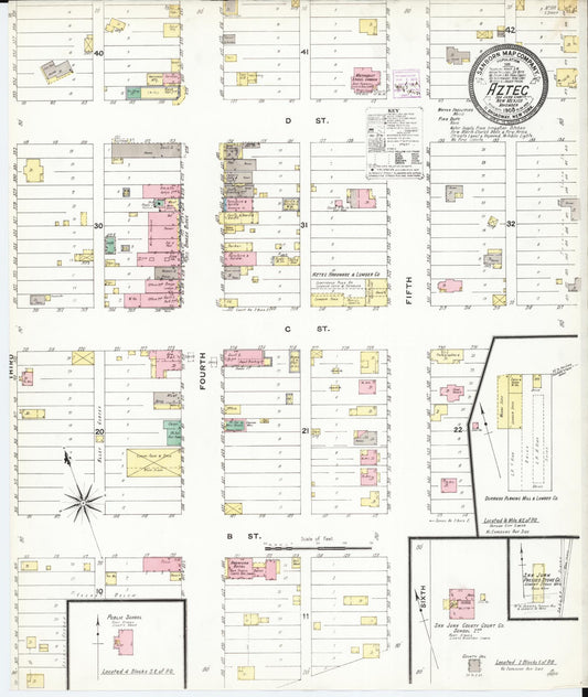 Sanborn Fire Insurance Map from Aztec, San Juan County, New Mexico (1908), Sheet #0001 - Historic Sanborn Fire Insurance Map Print, vintage old map wall art, antique decor, genealogy gift, New Mexico New Mexico map
