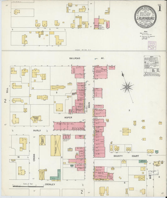 Sanborn Fire Insurance Map from Laurinburg, Scotland County, North Carolina (1904), Sheet #0001 - Complete Map Set gallery image, historic Sanborn map, vintage wall art, North Carolina North Carolina