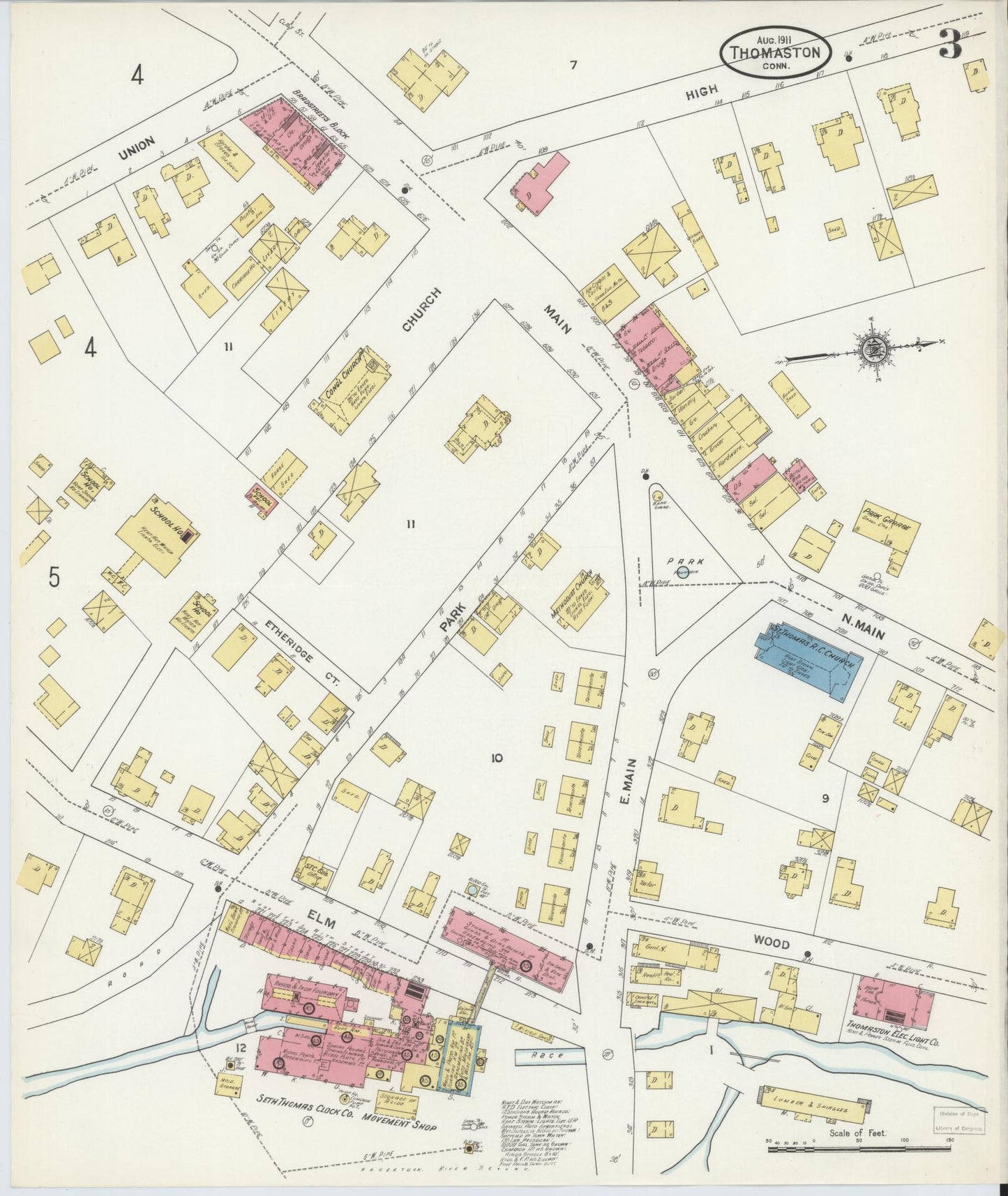 Sanborn Fire Insurance Map from Thomaston, Litchfield County, Connecticut (1911), Sheet #0003 - Complete Map Set gallery image, historic Sanborn map, vintage wall art, Connecticut Connecticut