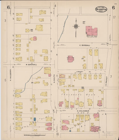 Sanborn Fire Insurance Map from Wilmington, Clinton County, Ohio (1922), Sheet #0006 - Historic Sanborn Fire Insurance Map Print, vintage old map wall art, antique decor, genealogy gift, Ohio Ohio map