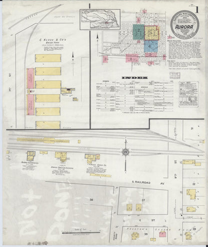 Sanborn Fire Insurance Map from Aurora, Hamilton County, Nebraska (1918), Sheet #0001 - Complete Map Set gallery image, historic Sanborn map, vintage wall art, Nebraska Nebraska