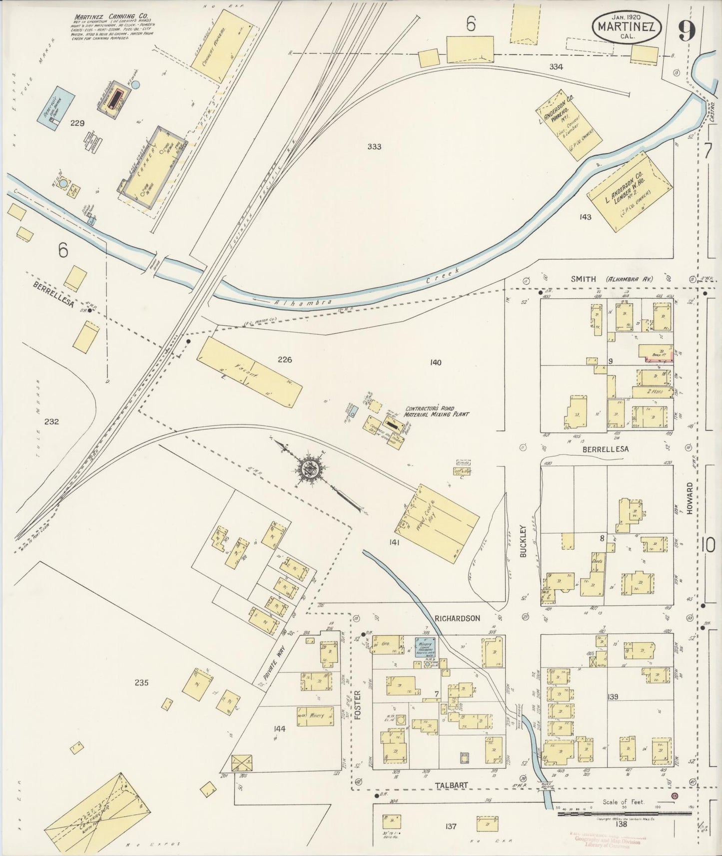 Sanborn Fire Insurance Map from Martinez, Contra Costa County, California (1920), Sheet #0009 - Historic Sanborn Fire Insurance Map Print, vintage old map wall art, antique decor, genealogy gift, California California map