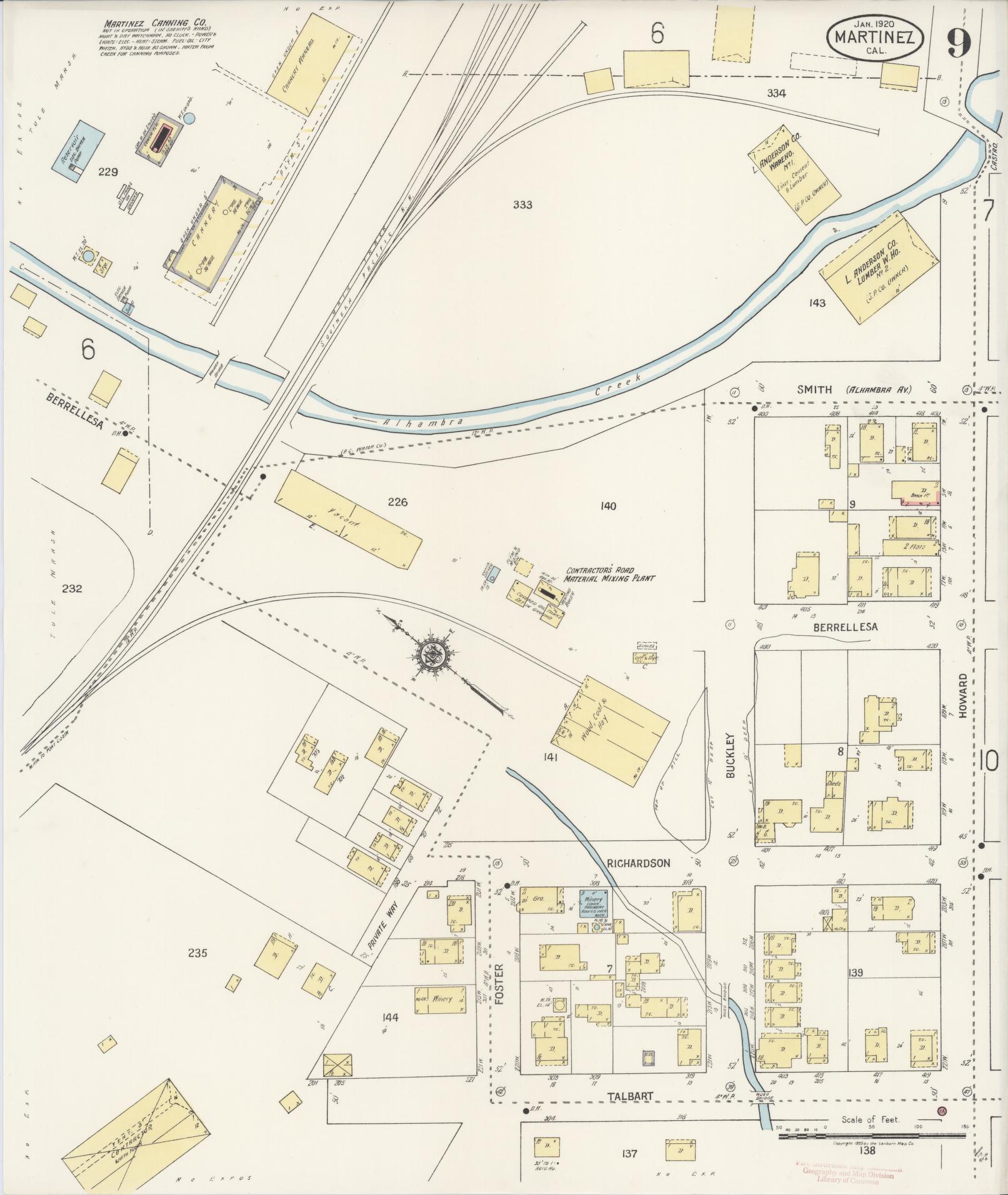 Sanborn Fire Insurance Map from Martinez, Contra Costa County, California (1920), Sheet #0009 - Historic Sanborn Fire Insurance Map Print, vintage old map wall art, antique decor, genealogy gift, California California map