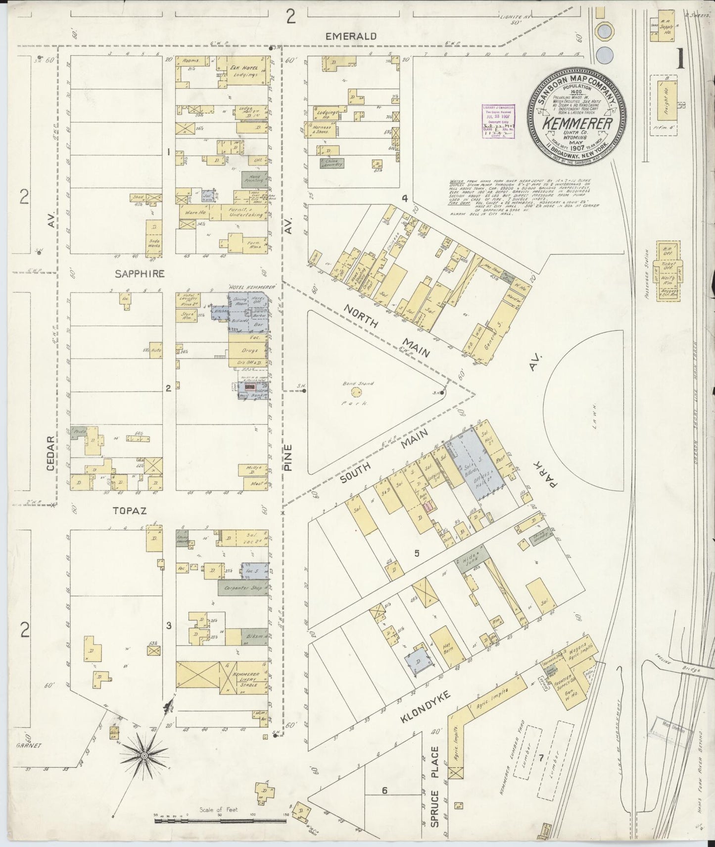 Sanborn Fire Insurance Map from Kemmerer, Lincoln County, Wyoming. (1907) – Historic Sanborn Fire Insurance Map Print