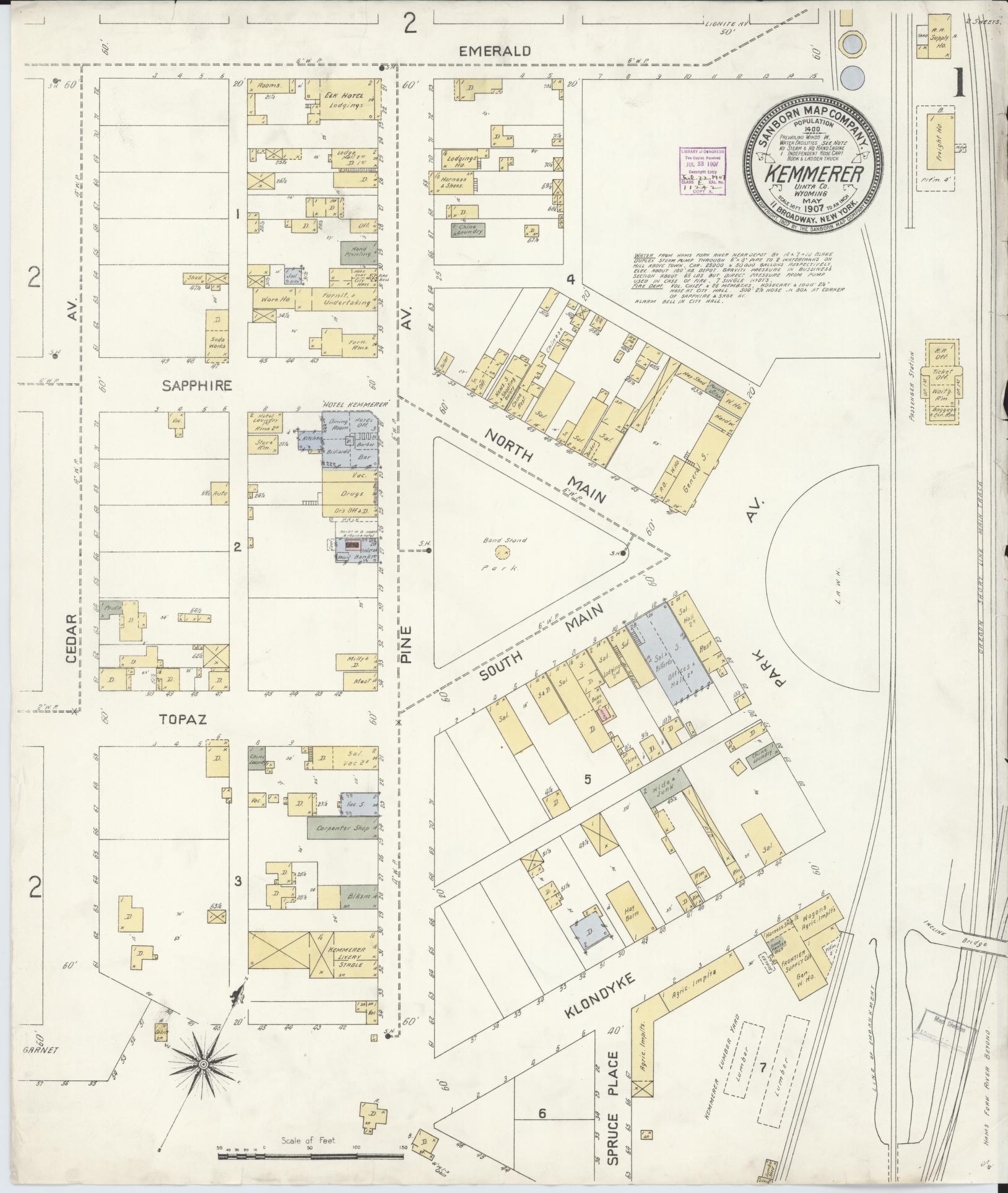 Sanborn Fire Insurance Map from Kemmerer, Lincoln County, Wyoming. (1907) – Historic Sanborn Fire Insurance Map Print