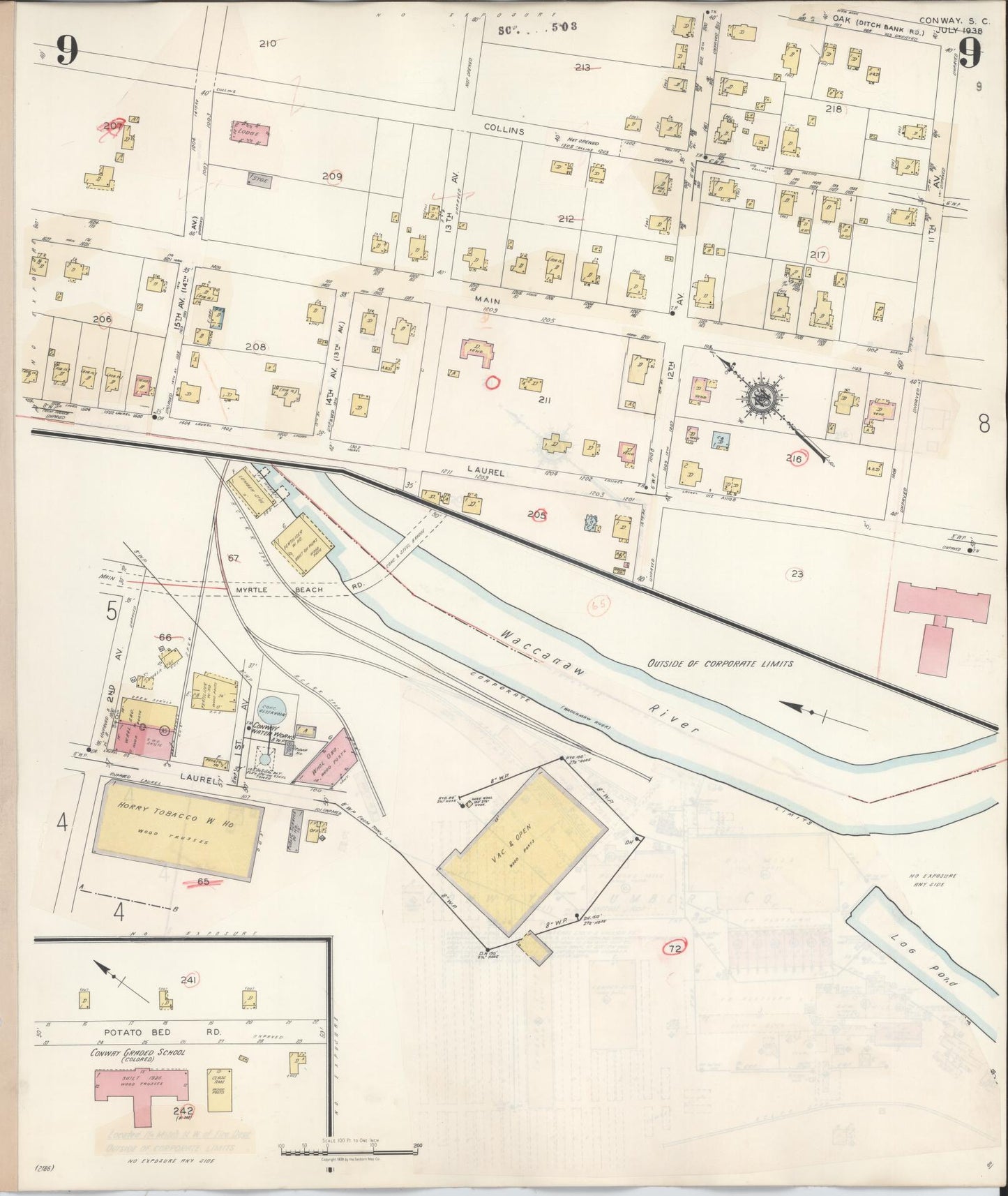 Sanborn Fire Insurance Map from Conway, Horry County, South Carolina (1949), Sheet #0009 - Complete Map Set gallery image, historic Sanborn map, vintage wall art, South Carolina South Carolina