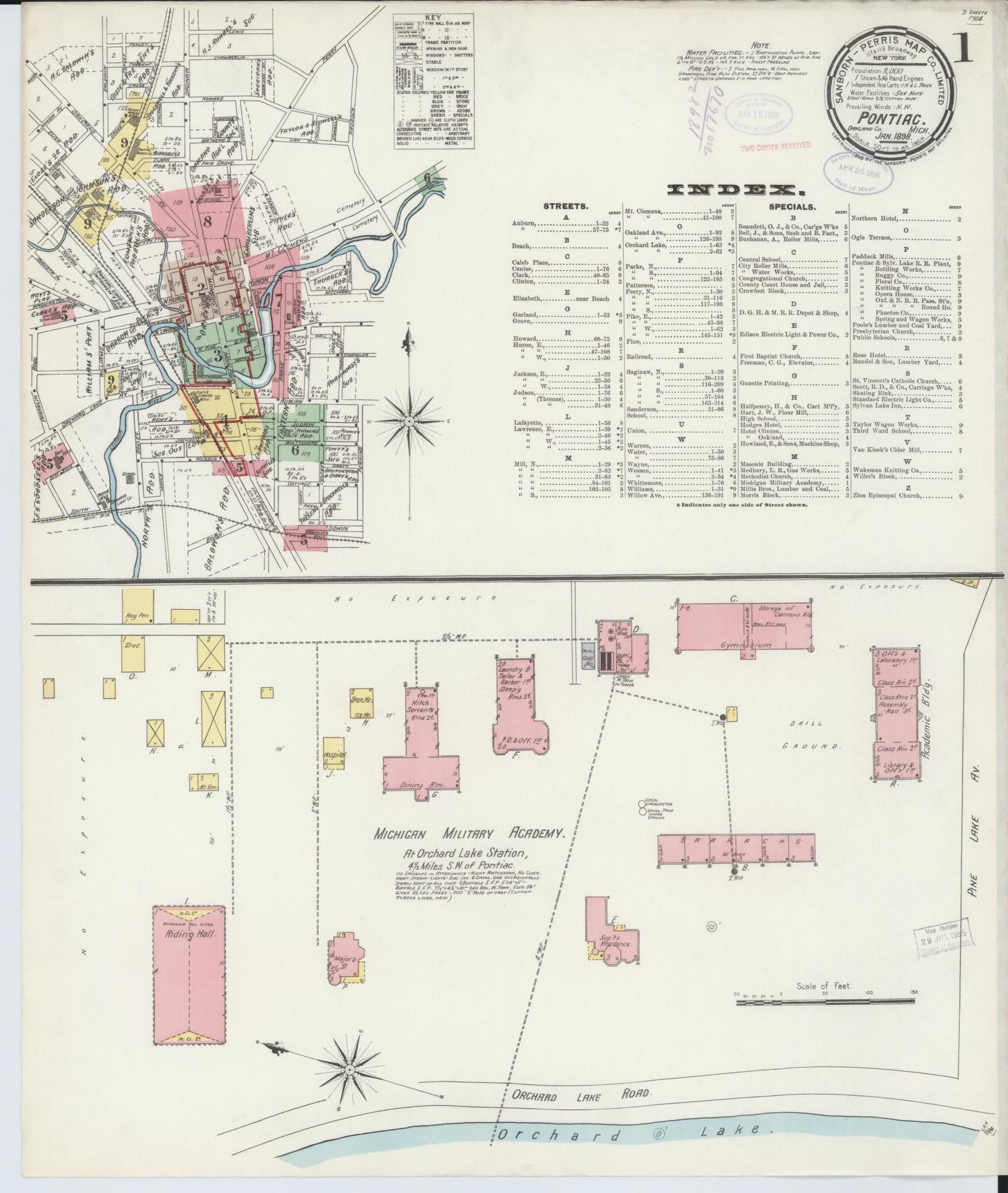 Sanborn Fire Insurance Map from Pontiac, Oakland County, Michigan (1898), Sheet #0001 - Complete Map Set gallery image, historic Sanborn map, vintage wall art, Michigan Michigan