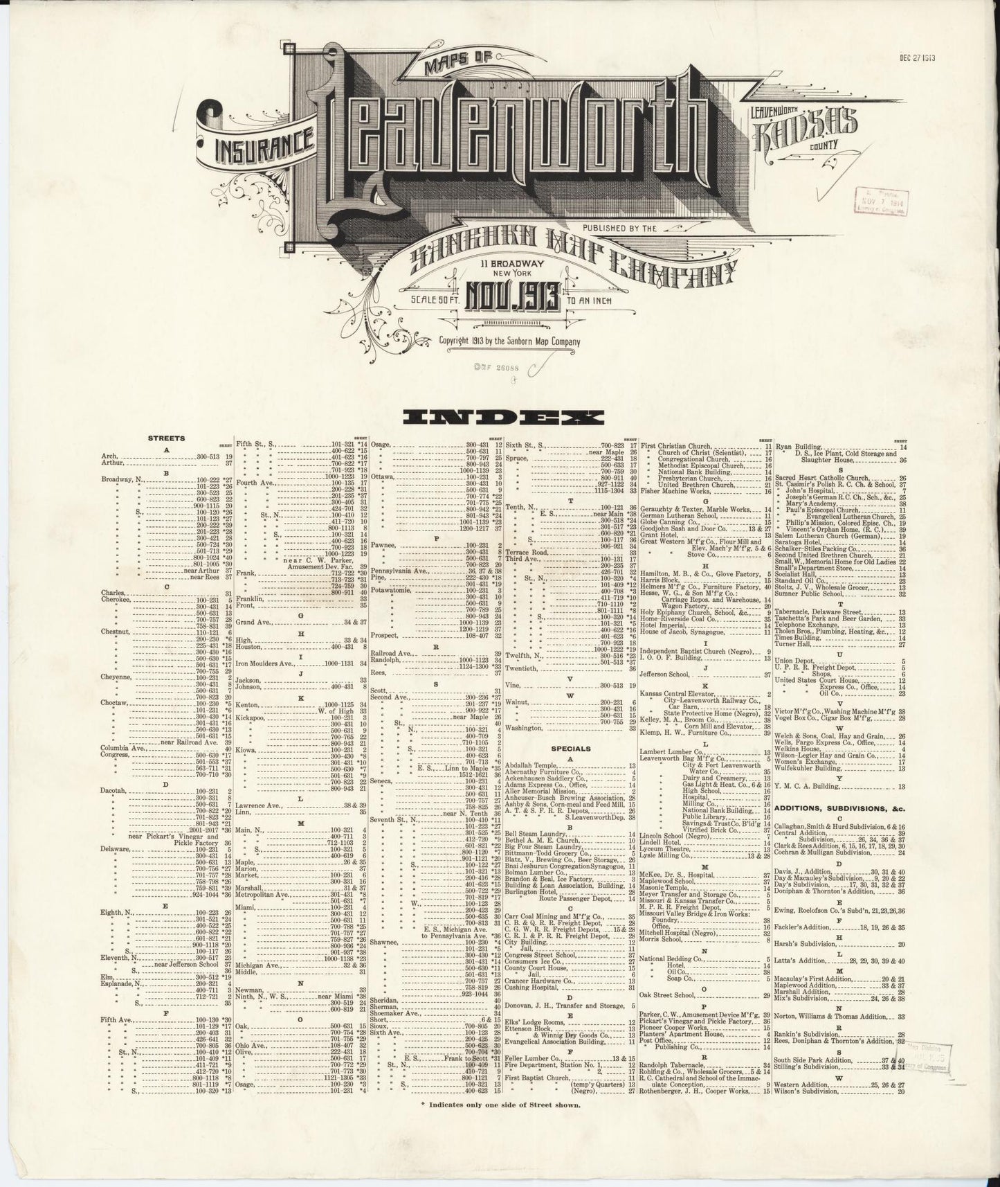 Sanborn Fire Insurance Map from Leavenworth, Leavenworth County, Kansas. (1913) – Historic Sanborn Fire Insurance Map Print