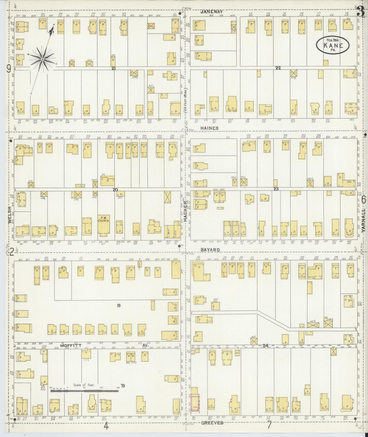 Sanborn Fire Insurance Map from Kane, McKean County, Pennsylvania (1904), Sheet #0003 - Complete Map Set gallery image, historic Sanborn map, vintage wall art, Pennsylvania Pennsylvania