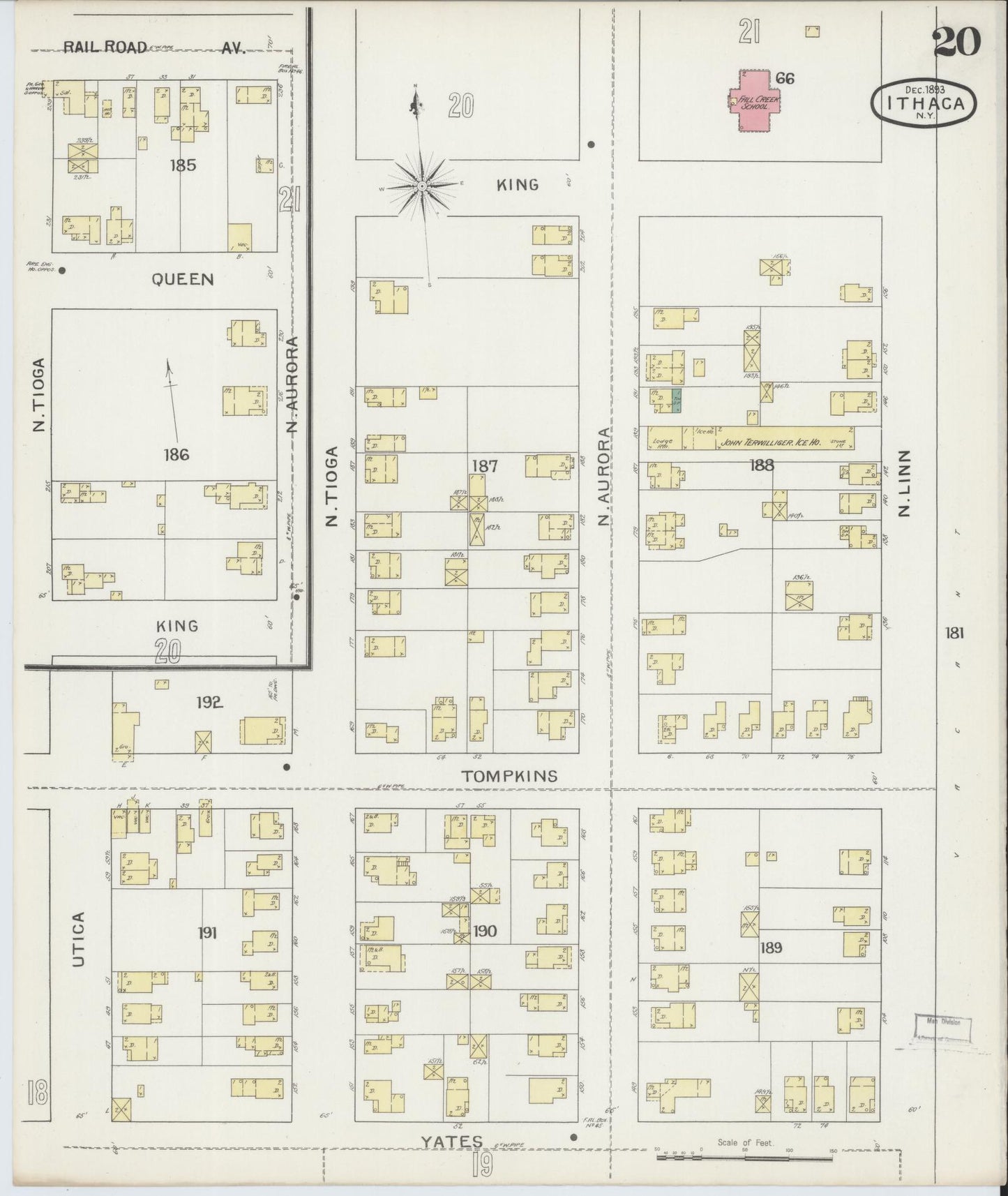 Sanborn Fire Insurance Map from Ithaca, Tompkins County, New York (1893), Sheet #0020 - Complete Map Set gallery image, historic Sanborn map, vintage wall art, New York New York