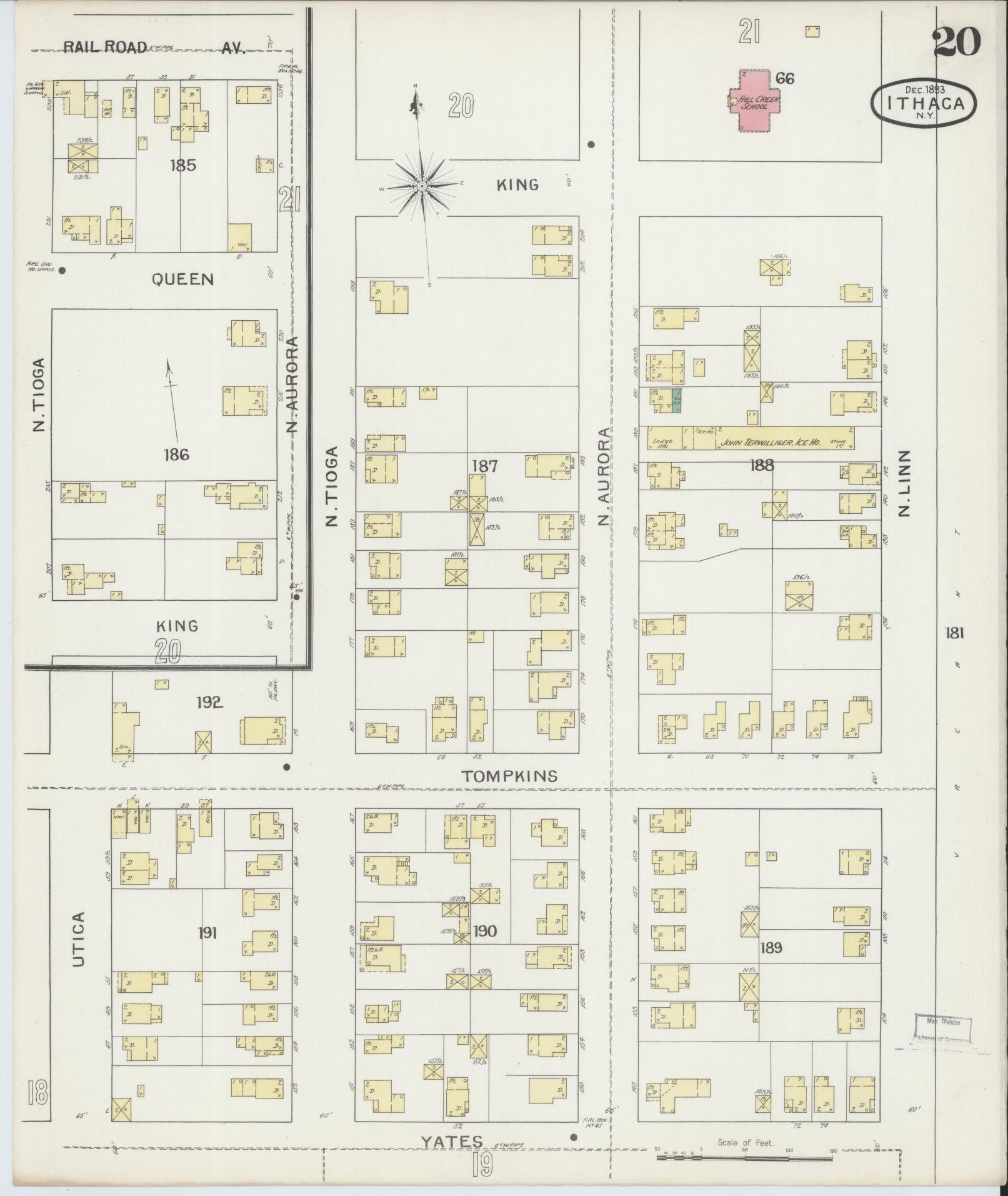 Sanborn Fire Insurance Map from Ithaca, Tompkins County, New York (1893), Sheet #0020 - Complete Map Set gallery image, historic Sanborn map, vintage wall art, New York New York