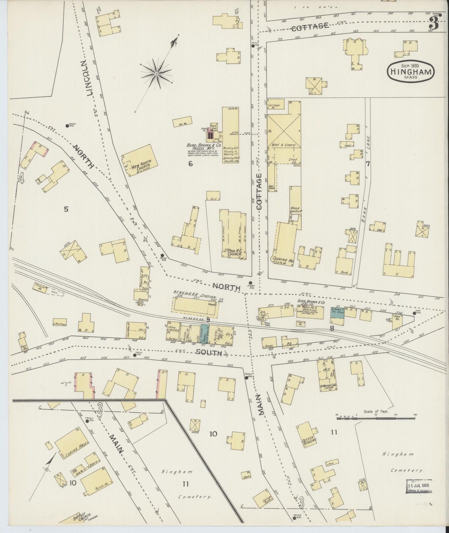 Sanborn Fire Insurance Map from Hingham, Plymouth County, Massachusetts (1893), Sheet #0003 - Complete Map Set gallery image, historic Sanborn map, vintage wall art, Massachusetts Massachusetts