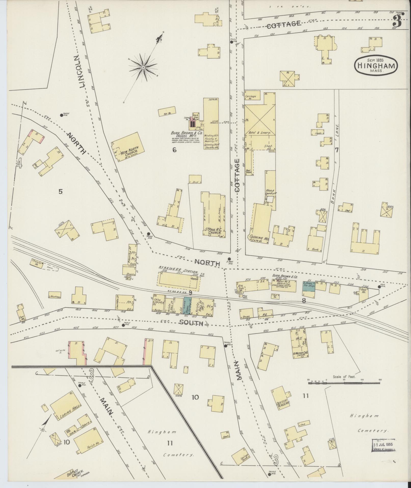 Sanborn Fire Insurance Map from Hingham, Plymouth County, Massachusetts (1893), Sheet #0003 - Complete Map Set gallery image, historic Sanborn map, vintage wall art, Massachusetts Massachusetts