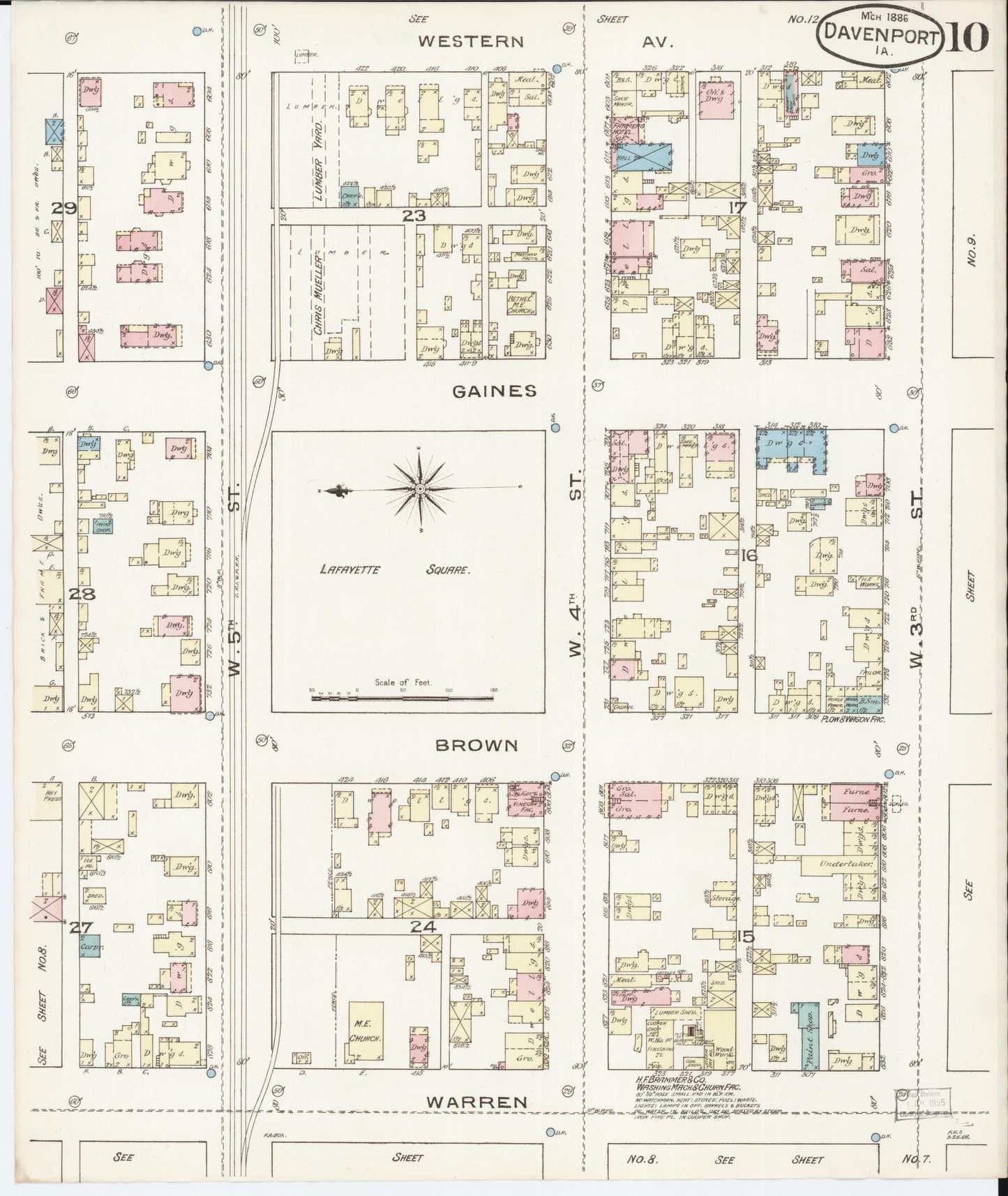 Sanborn Fire Insurance Map from Davenport, Scott County, Iowa (1886), Sheet #0010 - Historic Sanborn Fire Insurance Map Print, vintage old map wall art