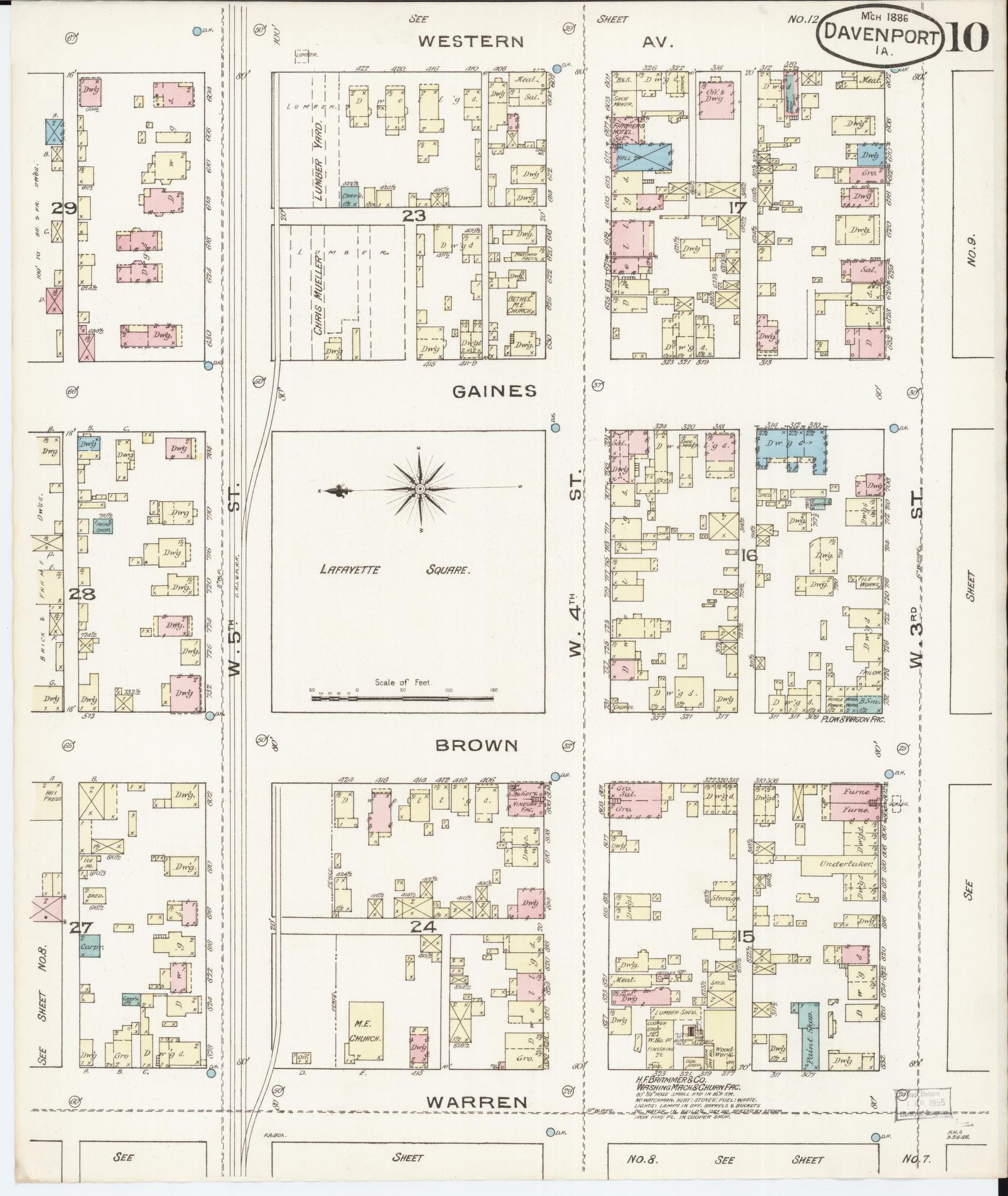 Sanborn Fire Insurance Map from Davenport, Scott County, Iowa (1886), Sheet #0010 - Historic Sanborn Fire Insurance Map Print, vintage old map wall art