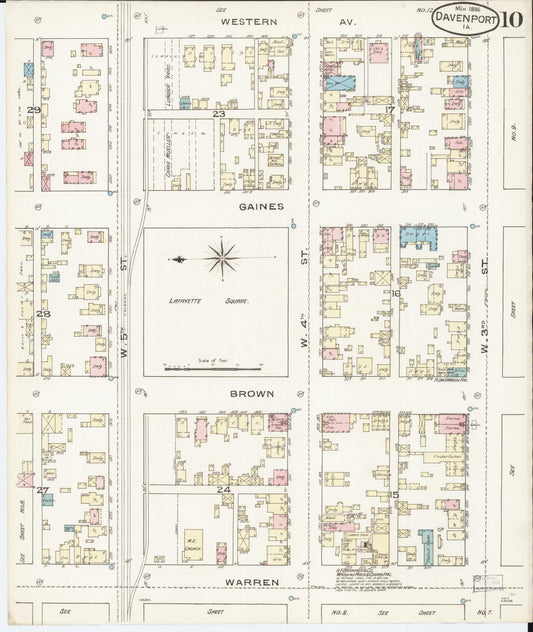 Sanborn Fire Insurance Map from Davenport, Scott County, Iowa (1886), Sheet #0010 - Historic Sanborn Fire Insurance Map Print, vintage old map wall art
