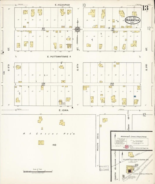Sanborn Fire Insurance Map from Hiawatha, Brown County, Kansas (1922), Sheet #0013 - Historic Sanborn Fire Insurance Map Print, vintage old map wall art, antique decor, genealogy gift, Kansas Kansas map