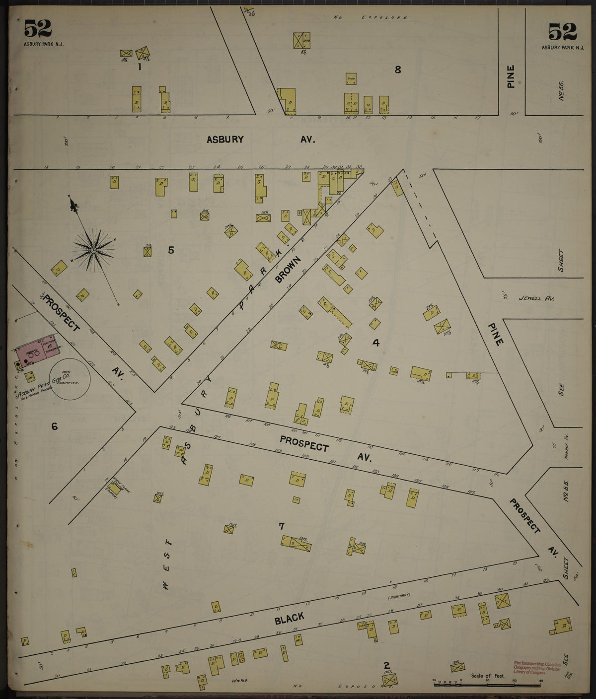 Sanborn Fire Insurance Map from New Jersey Coast, New Jersey Coast, New Jersey (1890), Sheet #0052 - Complete Map Set gallery image, historic Sanborn map, vintage wall art, New Jersey Coast New Jersey
