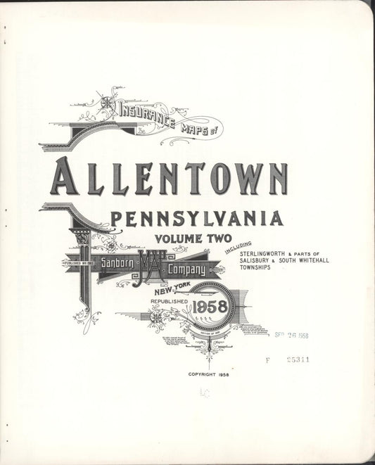 Sanborn Fire Insurance Map from Allentown, Lehigh County, Pennsylvania (1958), Sheet #0001 - Historic Sanborn Fire Insurance Map Print, vintage old map wall art, antique decor, genealogy gift, Pennsylvania Pennsylvania map