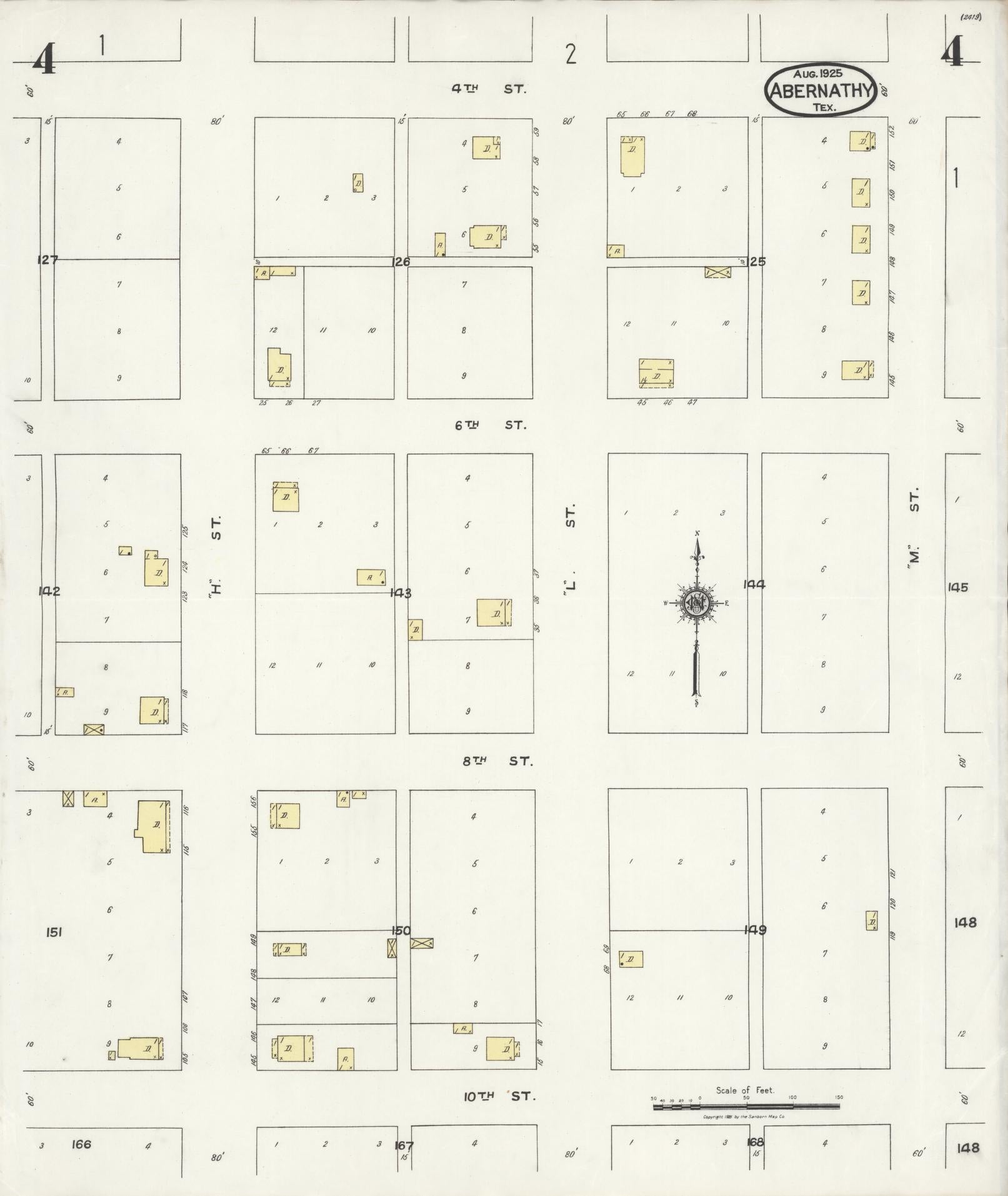 Sanborn Fire Insurance Map from Abernathy, Hale County, Texas (1925), Sheet #0004 - Historic Sanborn Fire Insurance Map Print, vintage old map wall art, antique decor, genealogy gift, Texas Texas map