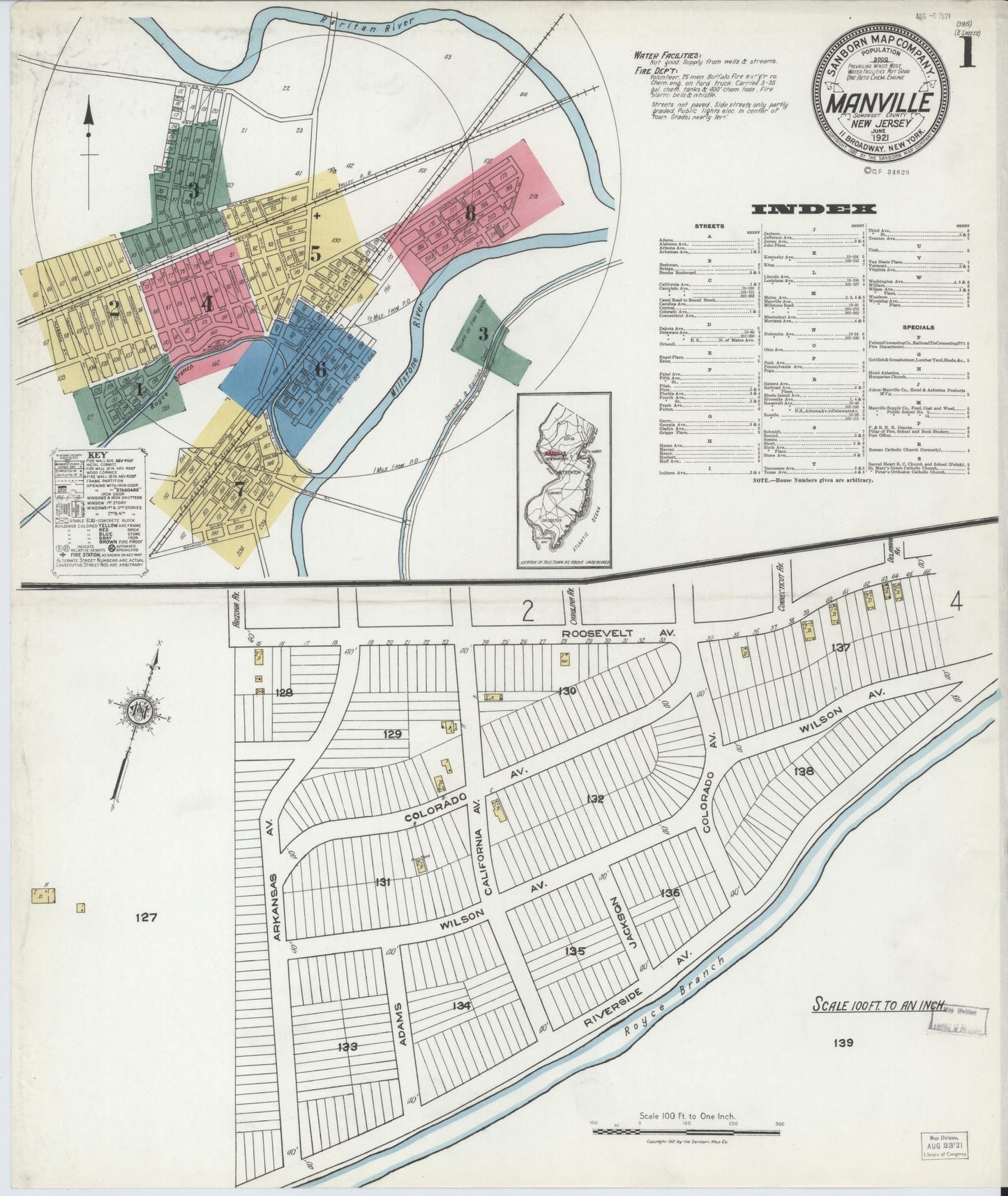 Sanborn Fire Insurance Map from Manville, Somerset County, New Jersey. (1921) – Historic Sanborn Fire Insurance Map Print
