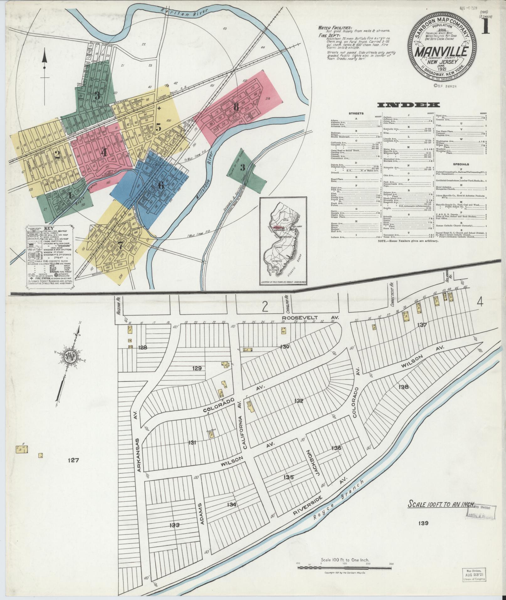 Sanborn Fire Insurance Map from Manville, Somerset County, New Jersey. (1921) – Historic Sanborn Fire Insurance Map Print