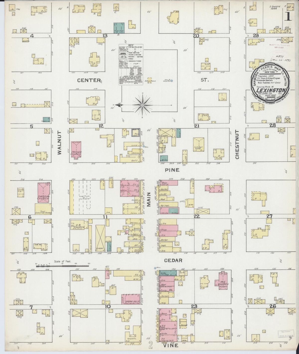 Sanborn Fire Insurance Map from Lexington, McLean County, Illinois (1892), Sheet #0001 - Complete Map Set gallery image, historic Sanborn map, vintage wall art, Illinois Illinois