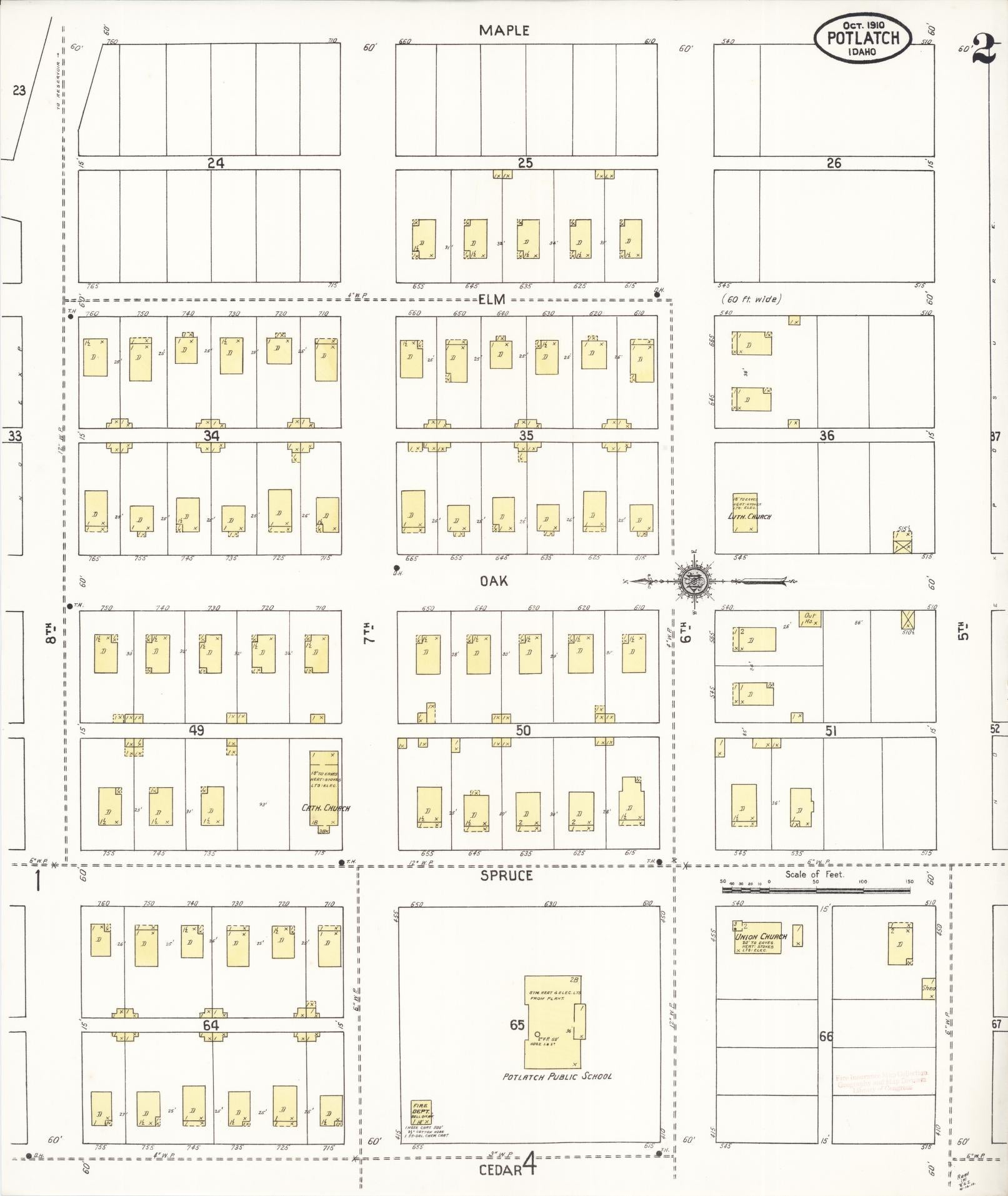 Sanborn Fire Insurance Map from Potlatch, Latah County, Idaho (1910), Sheet #0002 - Historic Sanborn Fire Insurance Map Print, vintage old map wall art, antique decor, genealogy gift, Idaho Idaho map