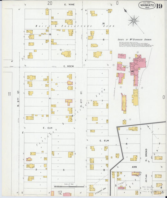 Sanborn Fire Insurance Map from Mankato, Blue Earth County, Minnesota (1900), Sheet #0019 - Historic Sanborn Fire Insurance Map Print, vintage old map wall art, antique decor, genealogy gift, Minnesota Minnesota map