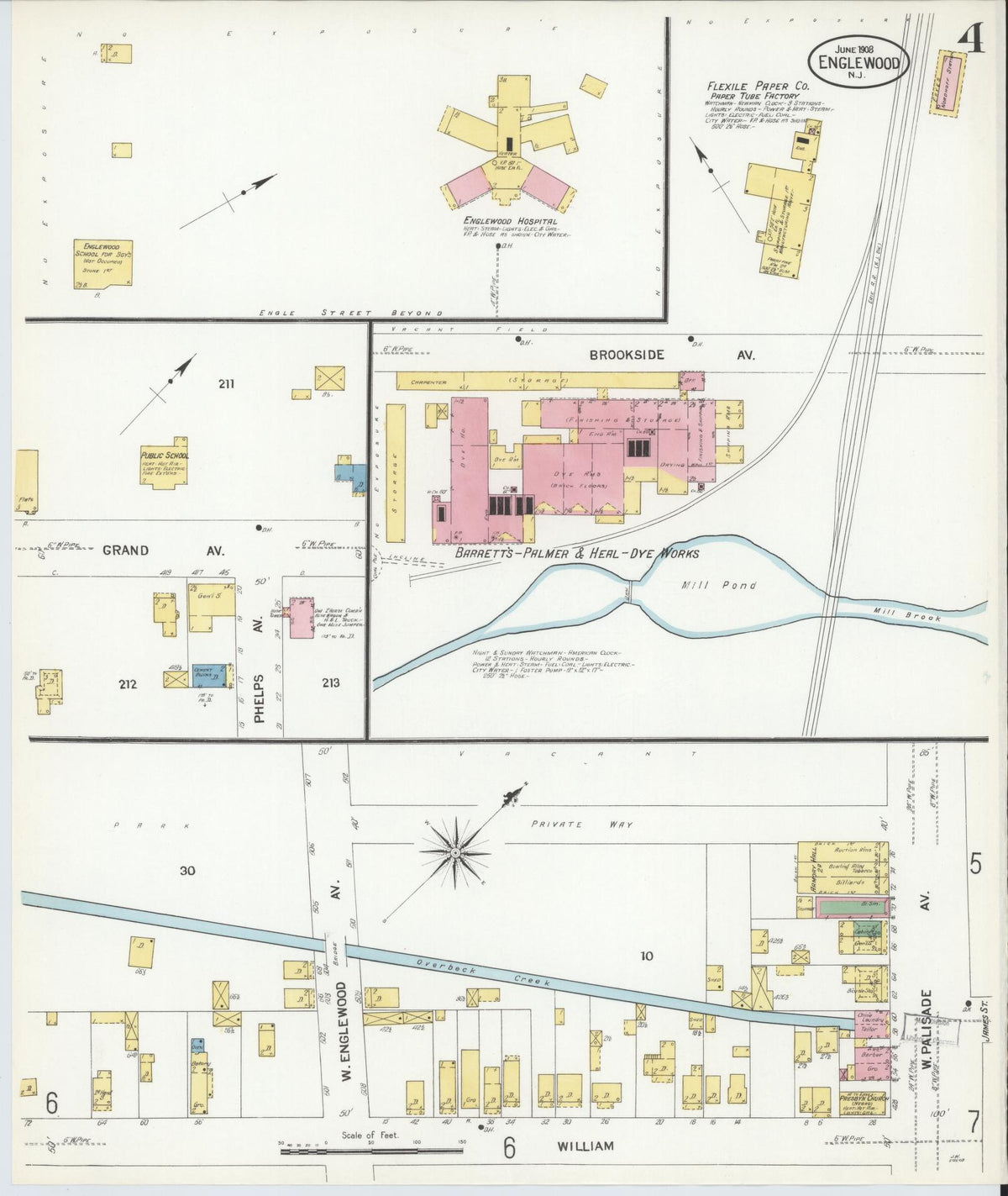 Sanborn Fire Insurance Map from Englewood, Bergen County, New Jersey (1908), Sheet #0004 - Complete Map Set gallery image, historic Sanborn map, vintage wall art, New Jersey New Jersey