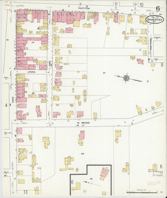 Sanborn Fire Insurance Map from Saugerties, Ulster County, New York (1912), Sheet #0006 - Historic Sanborn Fire Insurance Map Print, vintage old map wall art, antique decor, genealogy gift, New York New York map