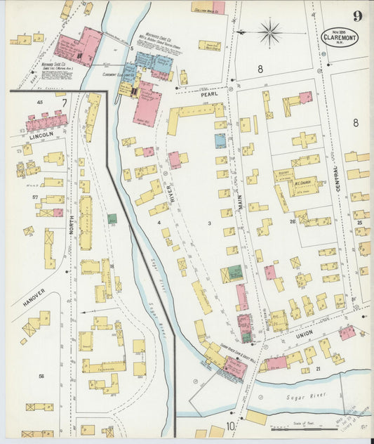 Sanborn Fire Insurance Map from Claremont, Sullivan County, New Hampshire (1899), Sheet #0009 - Historic Sanborn Fire Insurance Map Print, vintage old map wall art, antique decor, genealogy gift, New Hampshire New Hampshire map