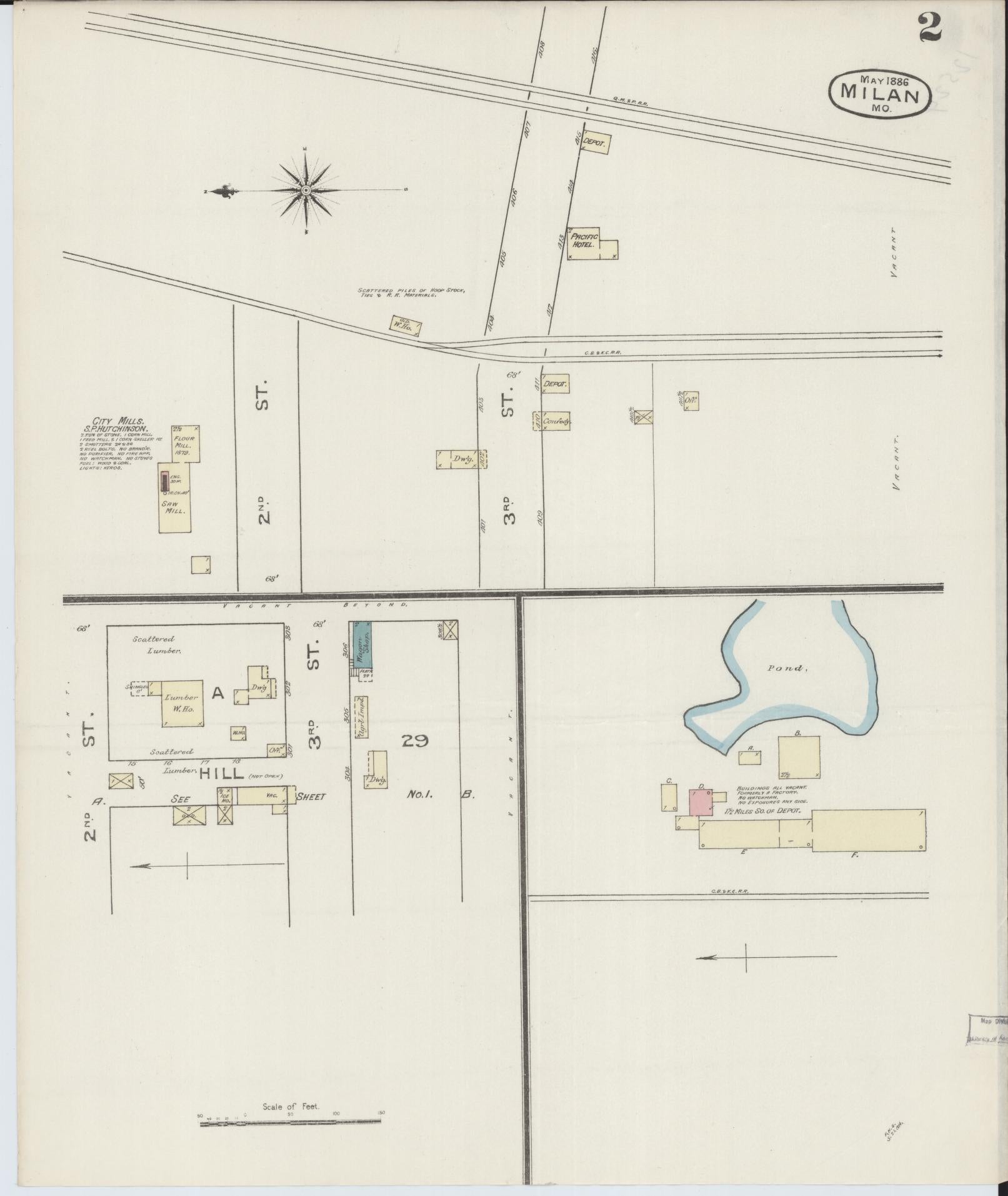 Sanborn Fire Insurance Map from Milan, Sullivan County, Missouri (1886), Sheet #0002 - Historic Sanborn Fire Insurance Map Print, vintage old map wall art, antique decor, genealogy gift, Missouri Missouri map