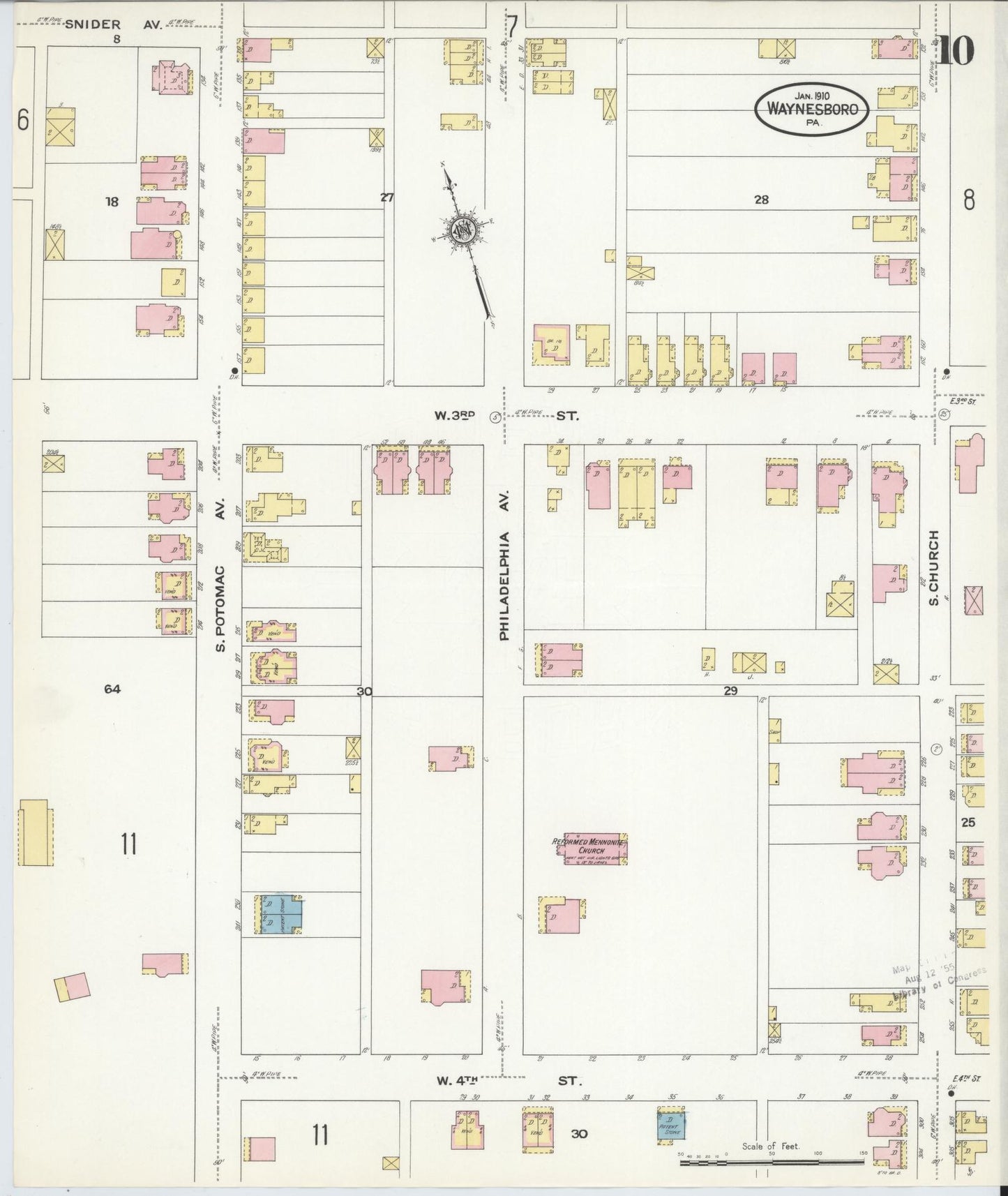 Sanborn Fire Insurance Map from Waynesboro, Franklin County, Pennsylvania (1910), Sheet #0010 - Complete Map Set gallery image, historic Sanborn map, vintage wall art, Pennsylvania Pennsylvania