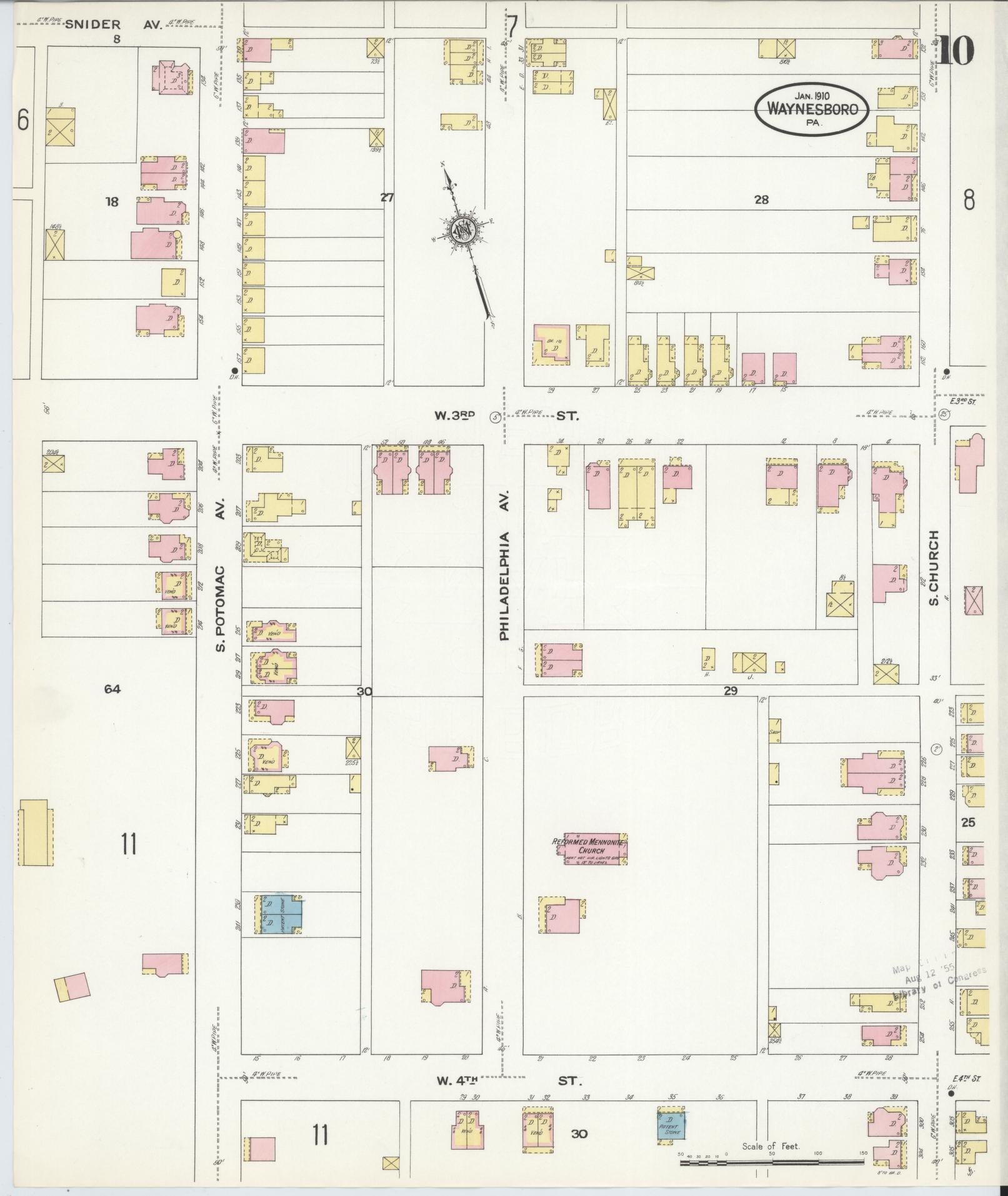Sanborn Fire Insurance Map from Waynesboro, Franklin County, Pennsylvania (1910), Sheet #0010 - Complete Map Set gallery image, historic Sanborn map, vintage wall art, Pennsylvania Pennsylvania