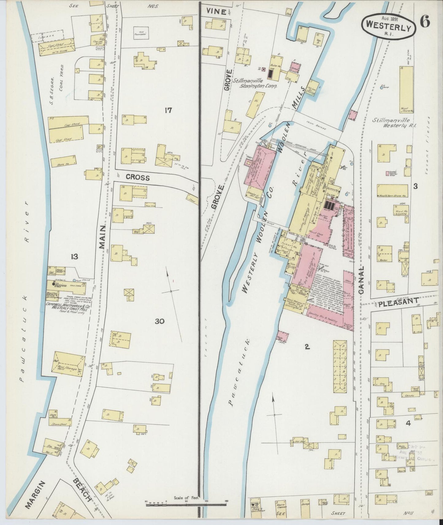 Sanborn Fire Insurance Map from Westerly, Washington County, Rhode Island (1891), Sheet #0006 - Complete Map Set gallery image, historic Sanborn map, vintage wall art, Rhode Island Rhode Island