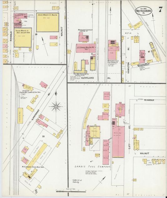 Sanborn Fire Insurance Map from Waynesboro, Franklin County, Pennsylvania (1902), Sheet #0007 - Historic Sanborn Fire Insurance Map Print, vintage old map wall art, antique decor, genealogy gift, Pennsylvania Pennsylvania map