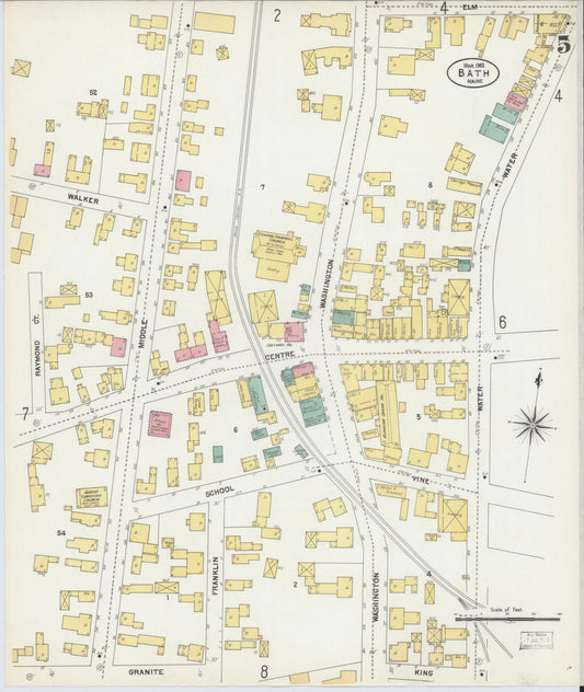 Sanborn Fire Insurance Map from Bath, Sagadahoc County, Maine (1903), Sheet #0005 - Historic Sanborn Fire Insurance Map Print, vintage old map wall art, antique decor, genealogy gift, Maine Maine map