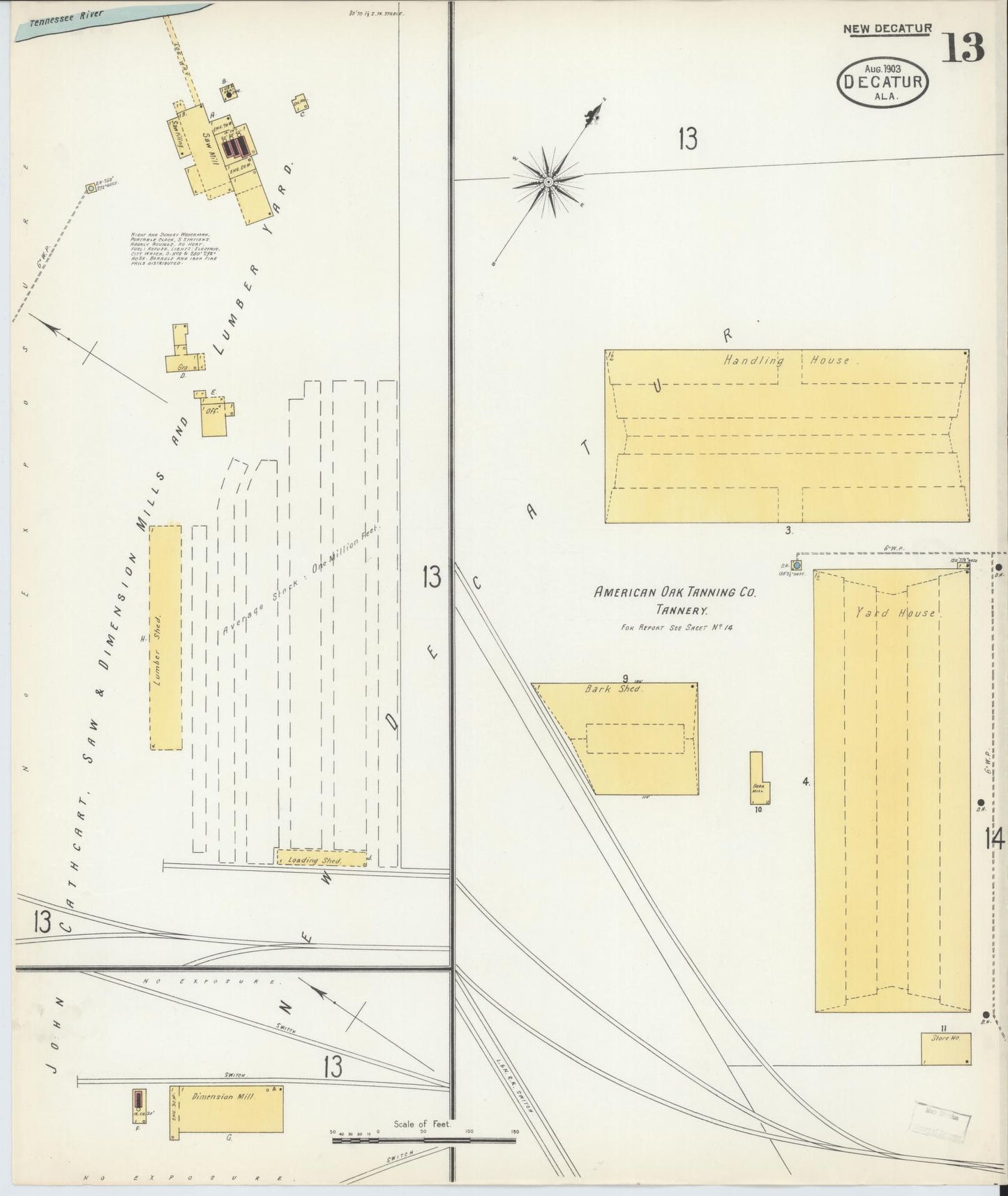 Sanborn Fire Insurance Map from Decatur, Morgan County, Alabama (1903), Sheet #0013 - Historic Sanborn Fire Insurance Map Print, vintage old map wall art, antique decor, genealogy gift, Alabama Alabama map
