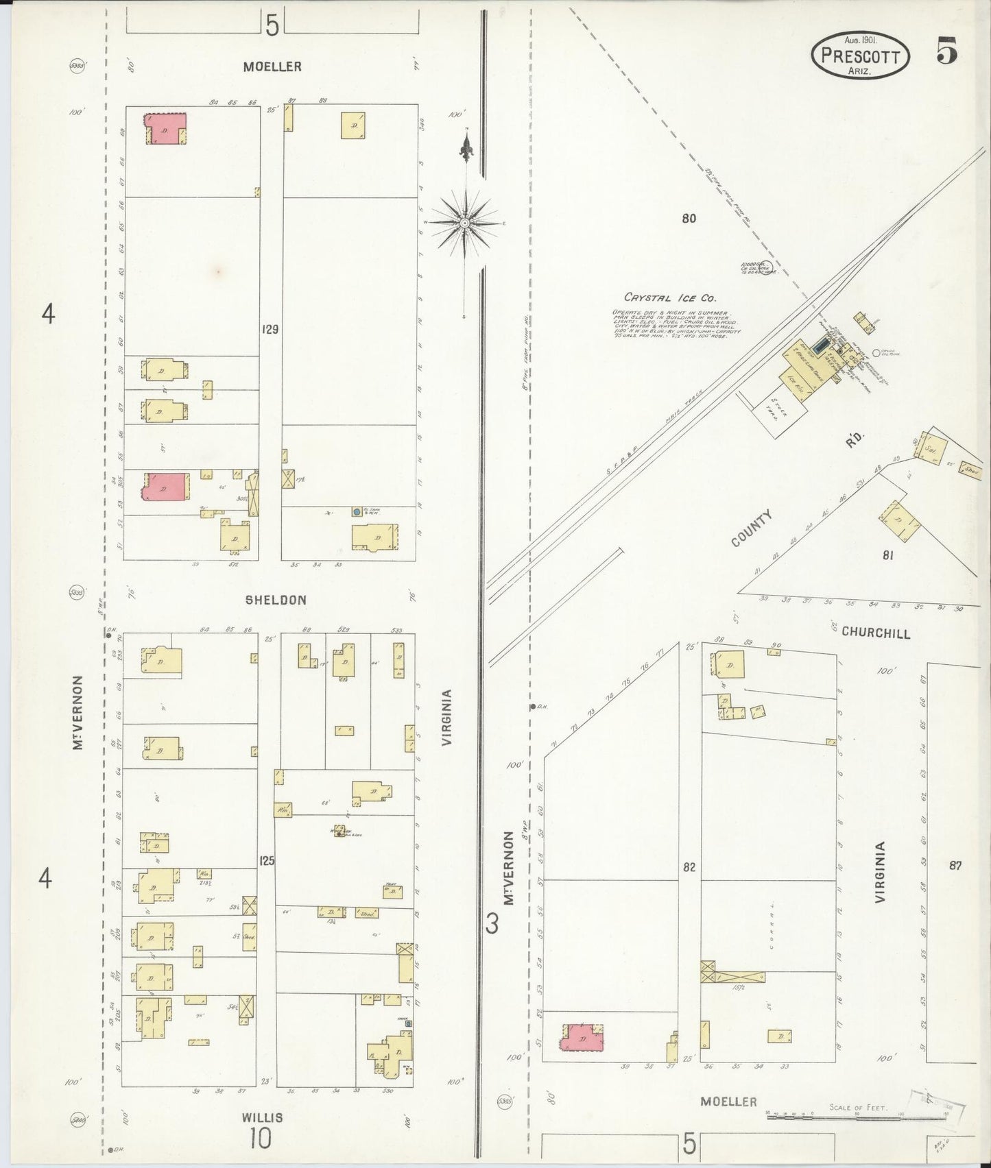 Sanborn Fire Insurance Map from Prescott, Yavapai County, Arizona (1901), Sheet #0005 - Complete Map Set gallery image, historic Sanborn map, vintage wall art, Arizona Arizona