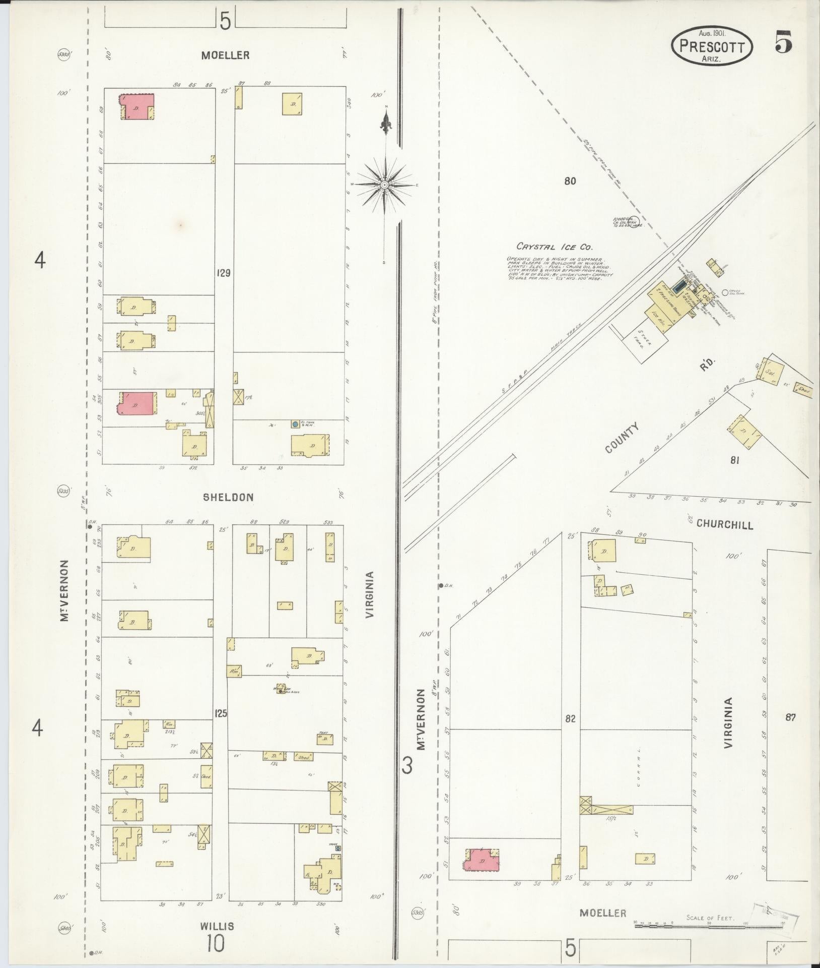 Sanborn Fire Insurance Map from Prescott, Yavapai County, Arizona (1901), Sheet #0005 - Complete Map Set gallery image, historic Sanborn map, vintage wall art, Arizona Arizona