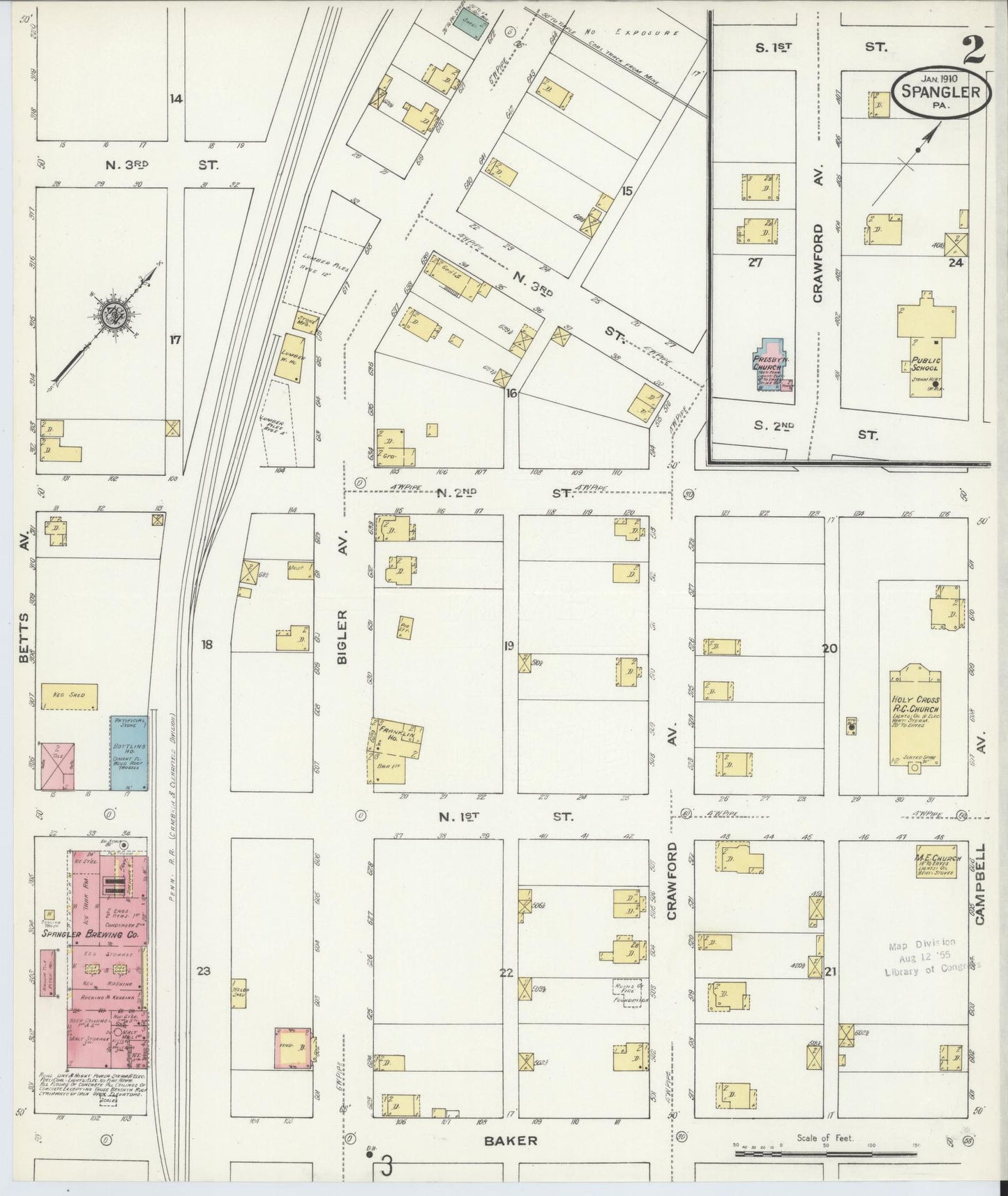 Sanborn Fire Insurance Map from Spangler, Cambria County, Pennsylvania (1910), Sheet #0002 - Complete Map Set gallery image, historic Sanborn map, vintage wall art, Pennsylvania Pennsylvania