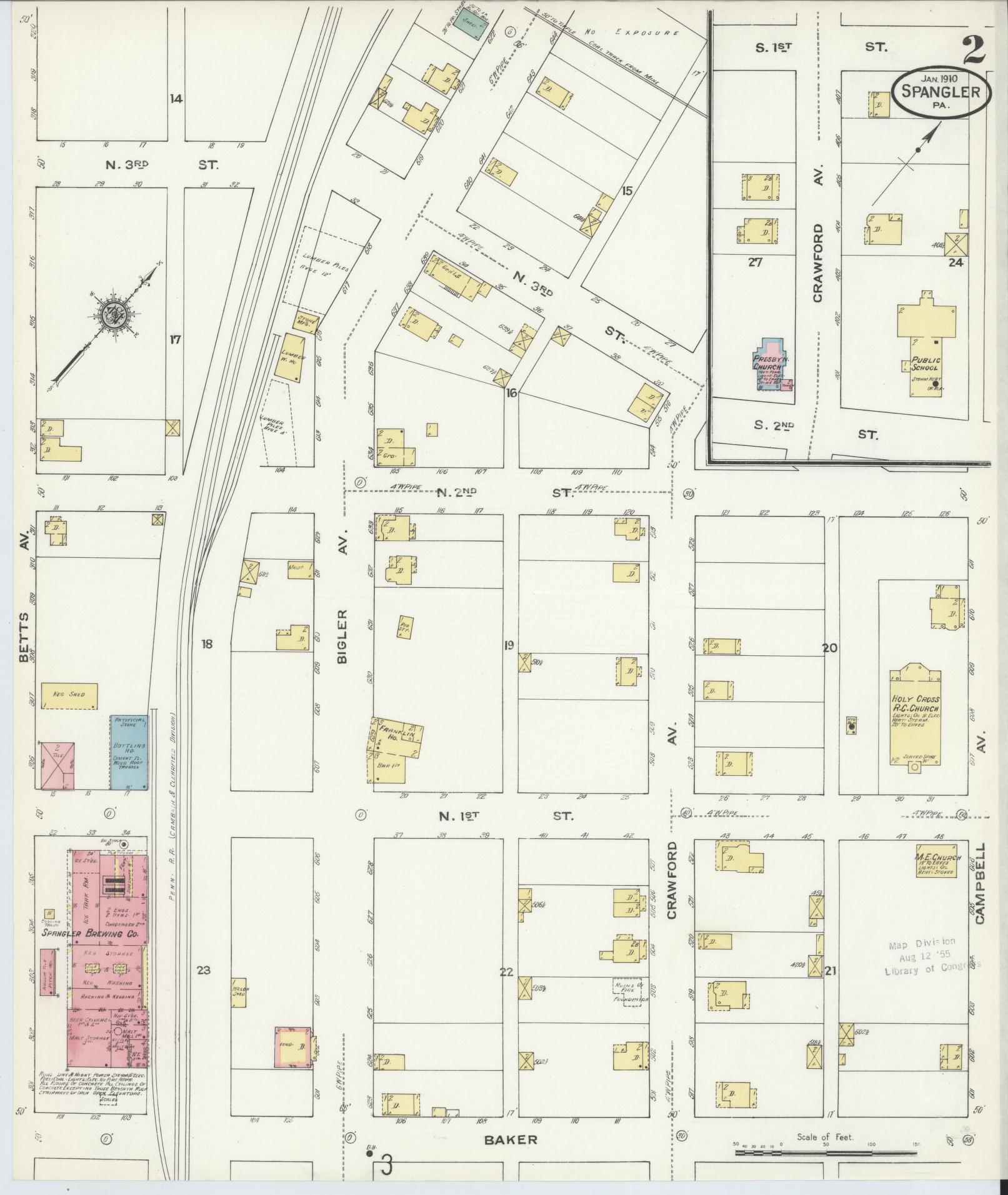 Sanborn Fire Insurance Map from Spangler, Cambria County, Pennsylvania (1910), Sheet #0002 - Complete Map Set gallery image, historic Sanborn map, vintage wall art, Pennsylvania Pennsylvania